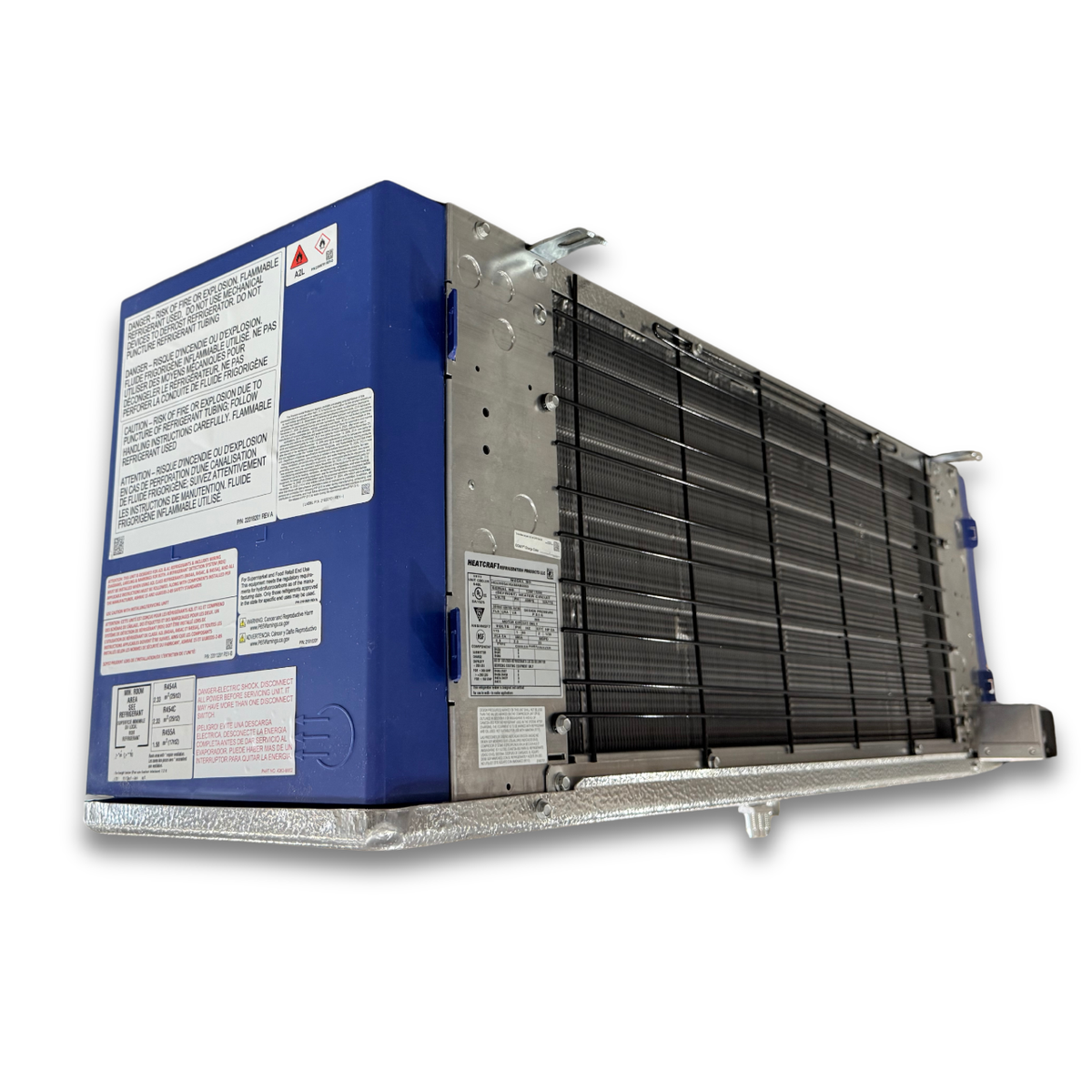 New 1 HP Medium Temp System, 1 phase 208-230 volt — supplier gallery view 7; Blue and gray evaporator unit showing the back