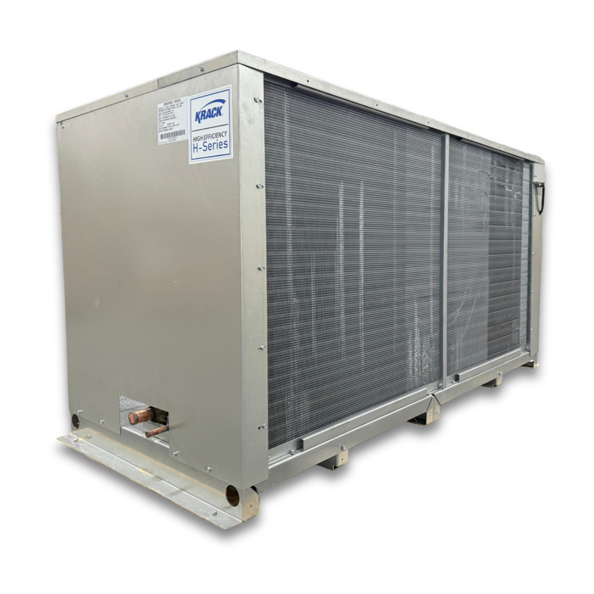 Krack HDSZ-1000LRM FF-D 10 HP Low Temp Condensing Unit — supplier gallery view 5; Gray condensing back view of unit.