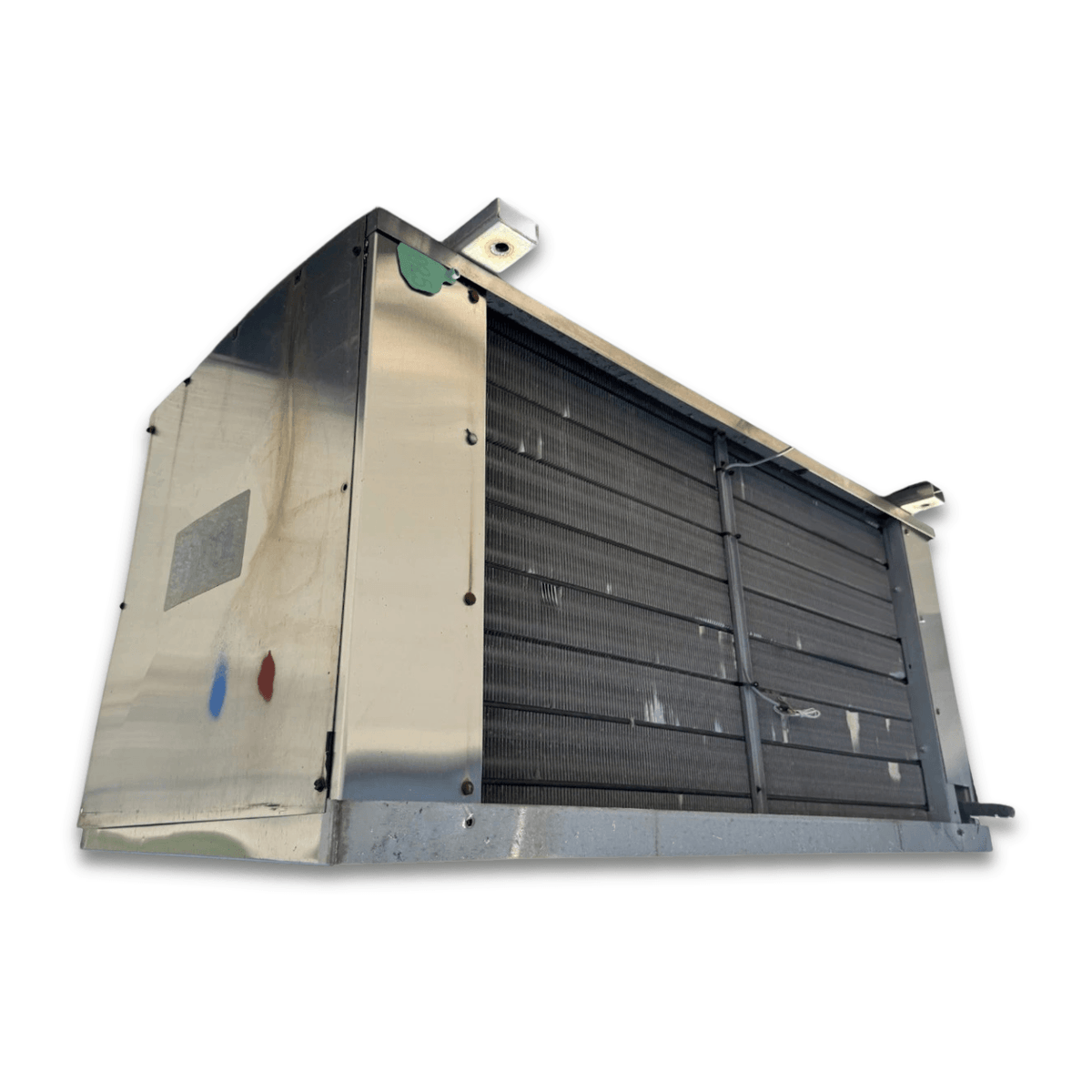 Used Cancoil EMPS-16212B Evaporator - 11581 — supplier gallery view 5; Back-left view of the used Cancoil EMPS-16212B evaporator #3086, showing the rear cabinet panel.