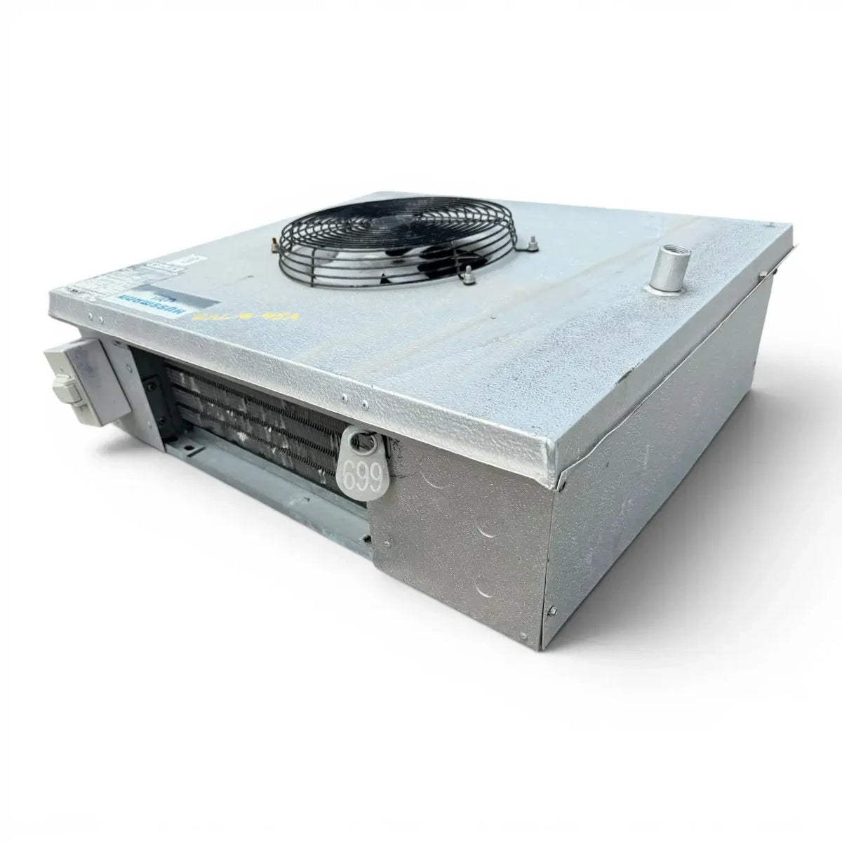 Used Hussmann GAL16-45A Low Velocity Evaporator #699 — supplier gallery view 5; Back-right view of the used Hussmann GAL16-45A low velocity evaporator #699, showing the rear panel and coil compartment.