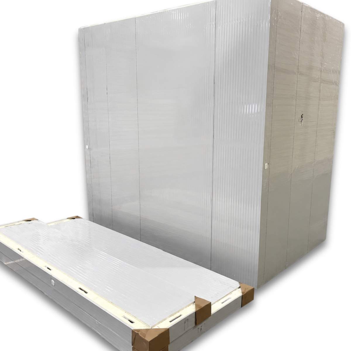 Barr 4'11" x 8'3" x 8'2"H Walk-In Cold Room without Floor — supplier gallery view 4; White walk-in cooler unit with closed hinged door, featuring insulated panel walls back right view
