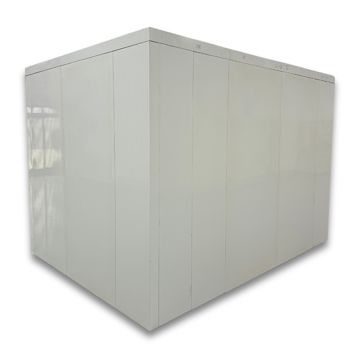 Barr 8'3" x 9'10" x 8'H Walk-In Cold Room without Floor — supplier gallery view 4; White walk-in cooler unit with closed hinged door, featuring insulated panel walls back right