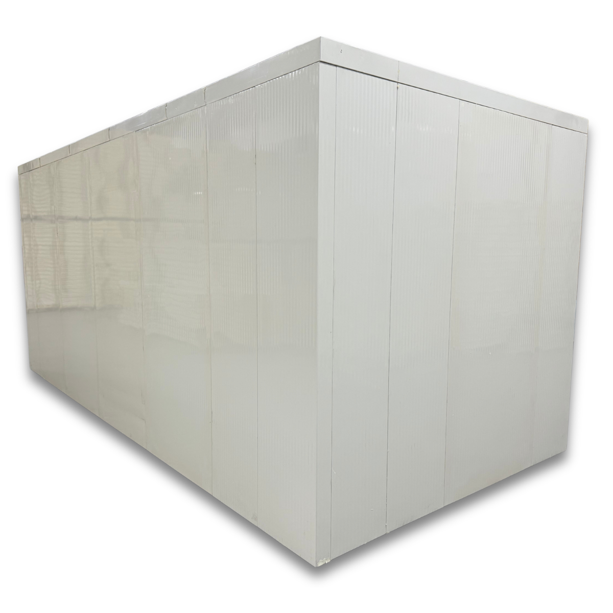 Barr 8'3" x 18'1" x 8'H Walk-In Cold Room without Floor — supplier gallery view 4; White walk-in cooler unit with closed hinged door, featuring insulated panel walls back right