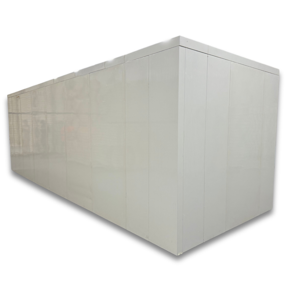 Barr 8'3" x 27'11" x 8'H Walk-In Cold Room without Floor — supplier gallery view 3; White walk-in cooler unit with closed hinged door, featuring insulated panel walls back right view
