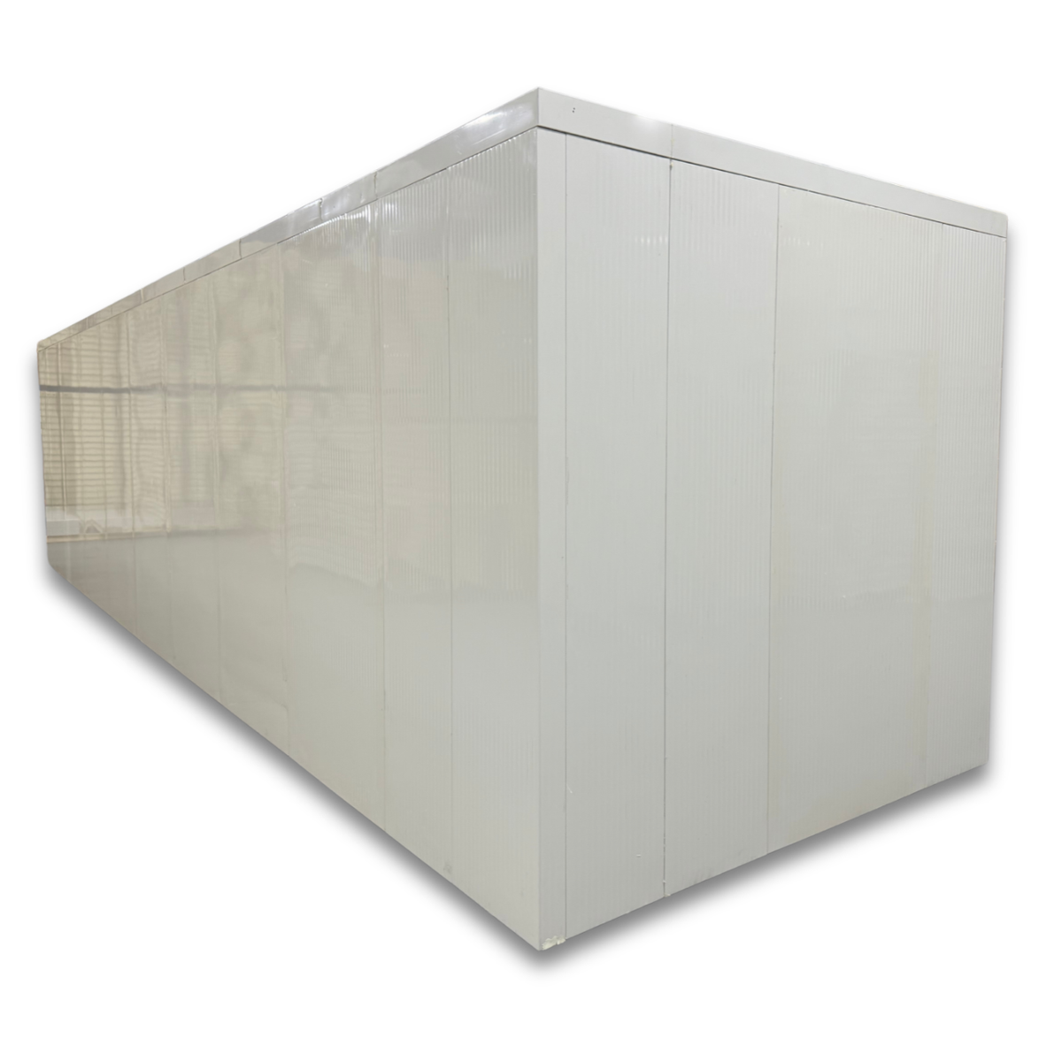 Barr 8'3" x 31'2" x 8'H Walk-In Cold Room without Floor — supplier gallery view 3; White walk-in cooler unit with closed hinged door, featuring insulated panel walls back right view