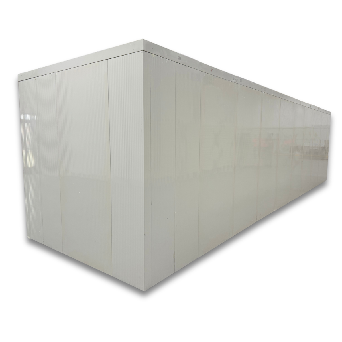 Barr 8'3" x 31'2" x 8'H Walk-In Cold Room without Floor — supplier gallery view 4; White walk-in cooler unit with closed hinged door, featuring insulated panel walls back right view