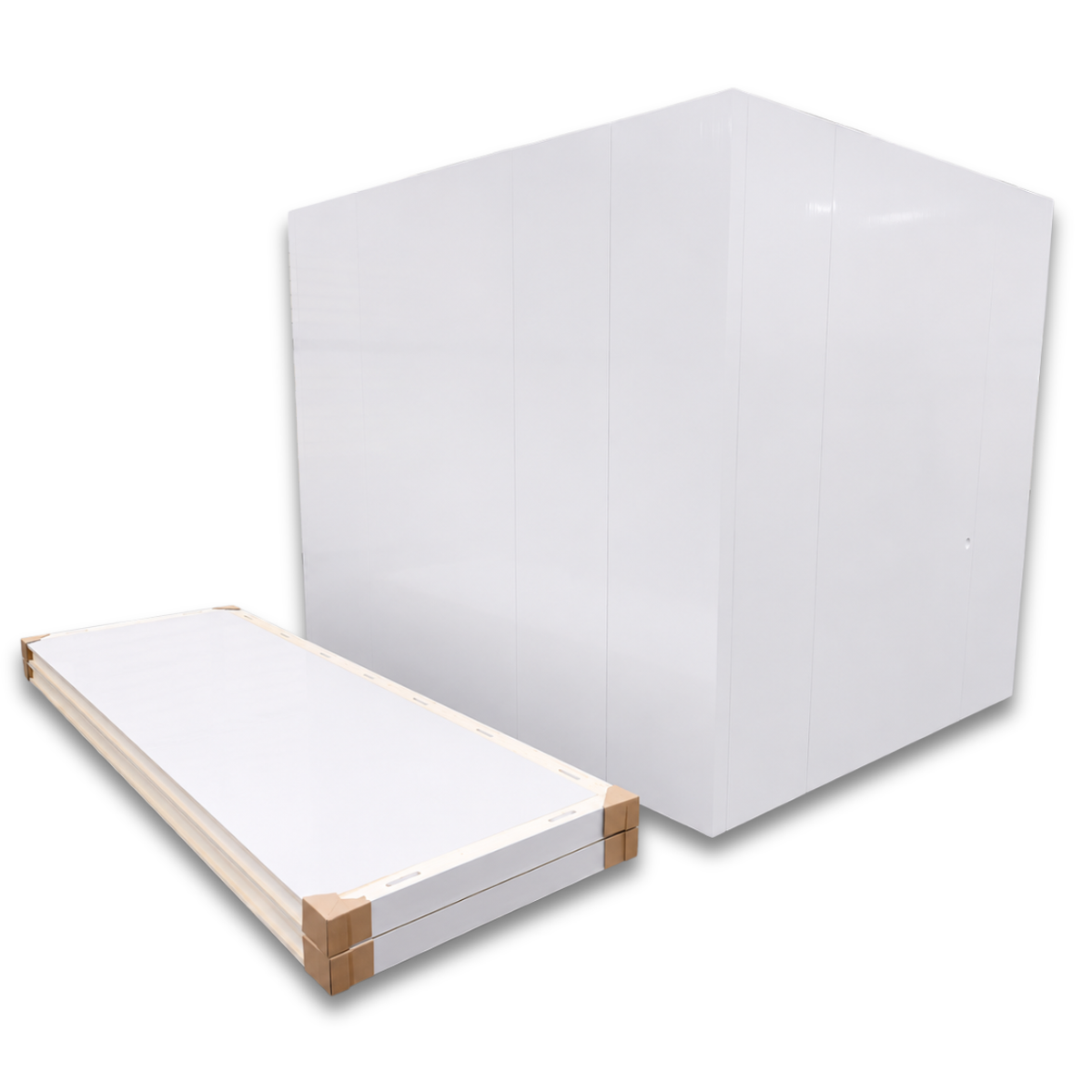 Barr 9'10" x 6'6" x 8'H Walk-In Cold Room without Floor — supplier gallery view 4; White walk-in cooler unit with open door showing interior, featuring insulated panel walls back left