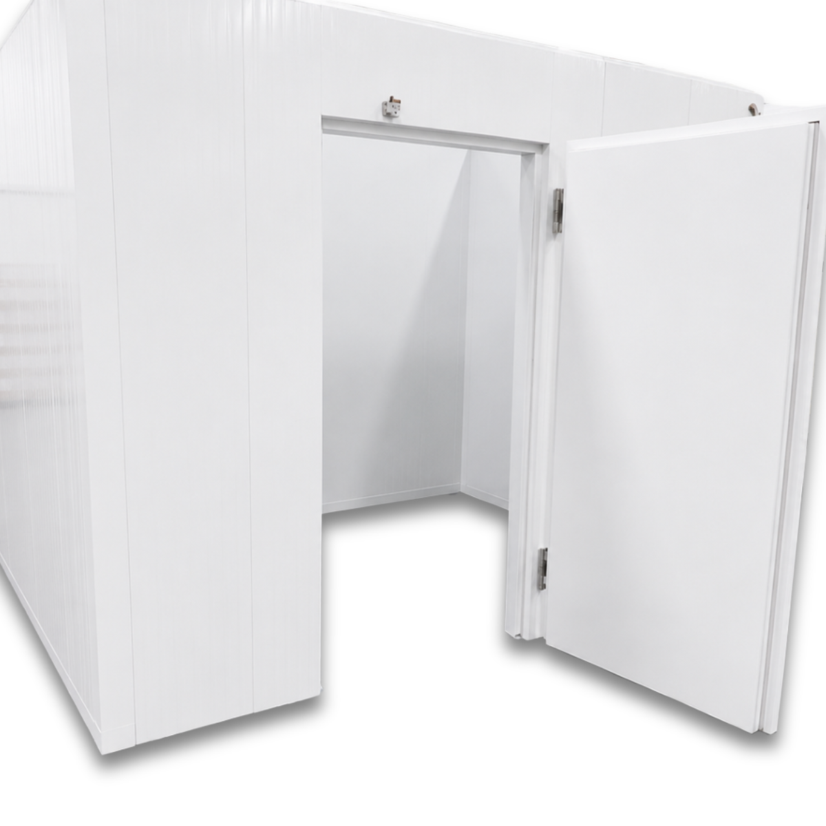 Barr 9'10" x 6'6" x 8'H Walk-In Cold Room without Floor — supplier gallery view 2; White walk-in cooler unit with open door showing interior, featuring insulated panel walls front left side with door open