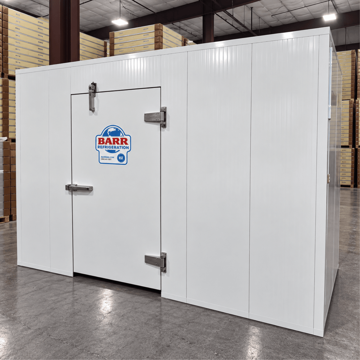 Barr 9'10" x 6'6" x 8'H Walk-In Cold Room without Floor — supplier gallery view 1; White walk-in cooler unit with open door showing interior, featuring insulated panel walls front with door closed