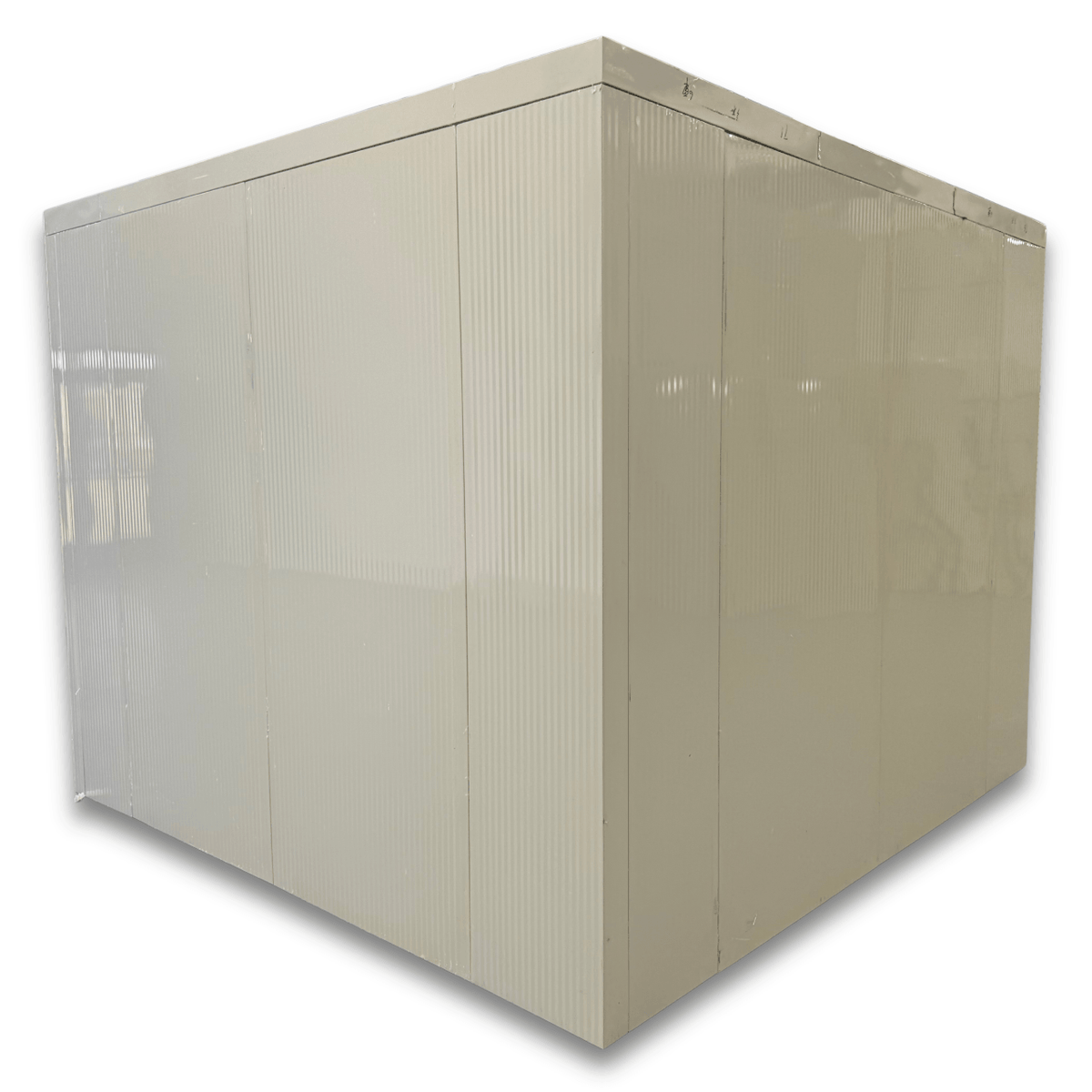 Barr 9'10" x 13'1" x 8'H Walk-In Cold Room without Floor — supplier gallery view 5; White walk-in cooler unit with open hinged door, featuring insulated panel walls back right view