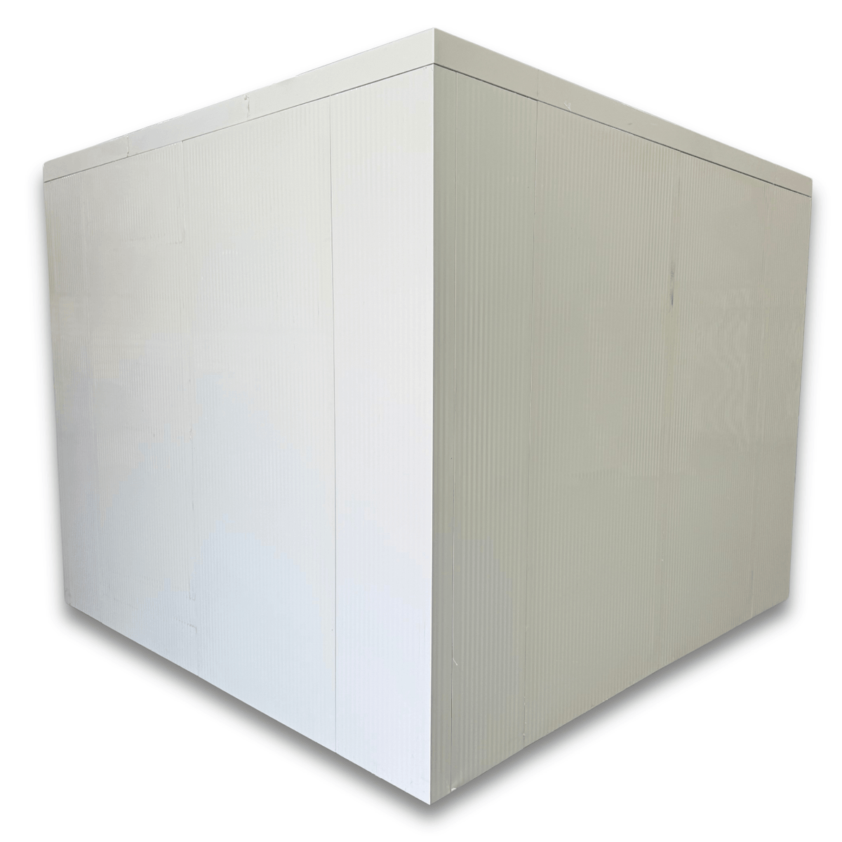 Barr 9'10" x 13'1" x 8'H Walk-In Cold Room without Floor — supplier gallery view 4; White walk-in cooler unit with open hinged door, featuring insulated panel walls back left view