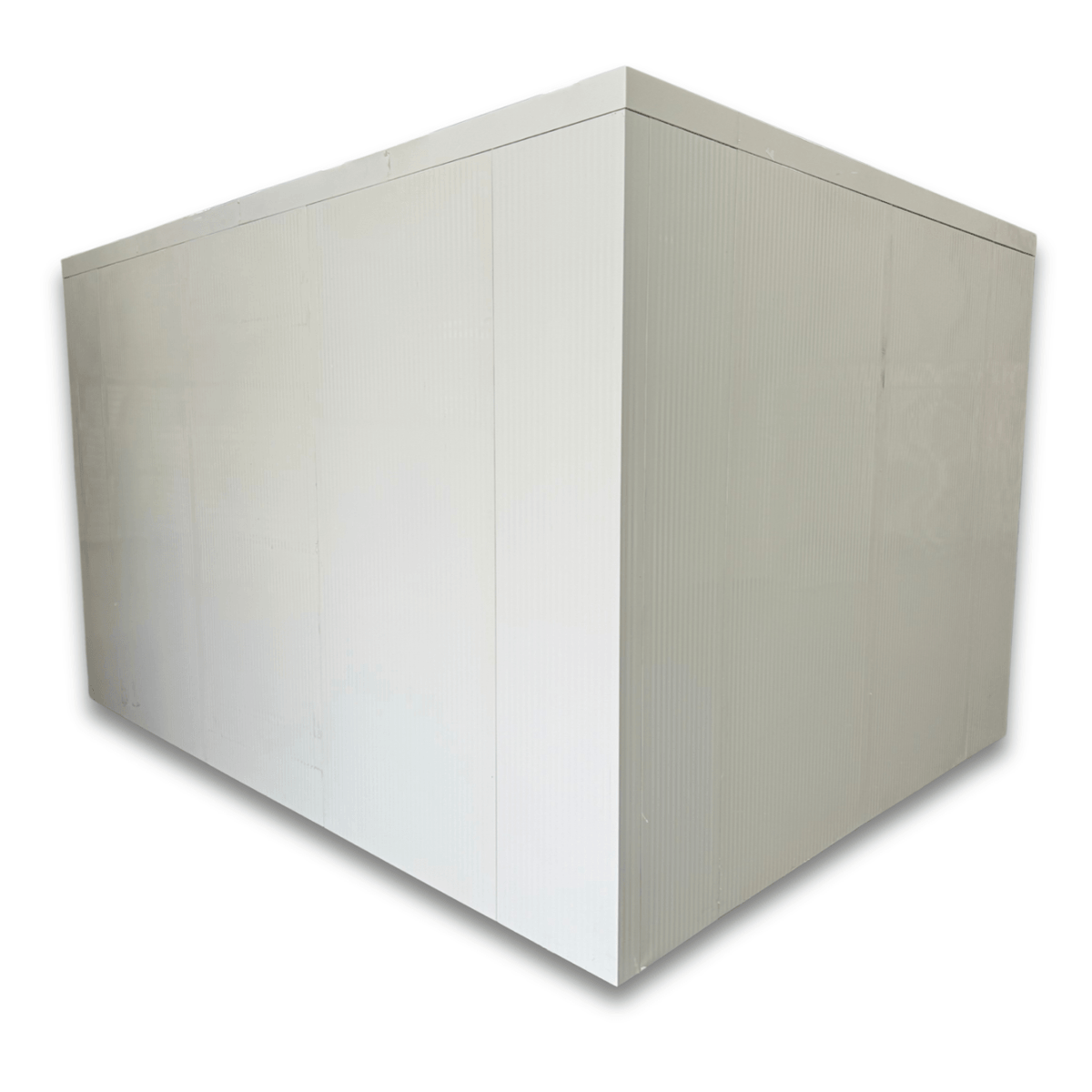 Barr 9'10" x 16'4" x 8'H Walk-In Cold Room without Floor — supplier gallery view 5; White walk-in cooler unit with closed hinged door, featuring insulated panel walls back left view
