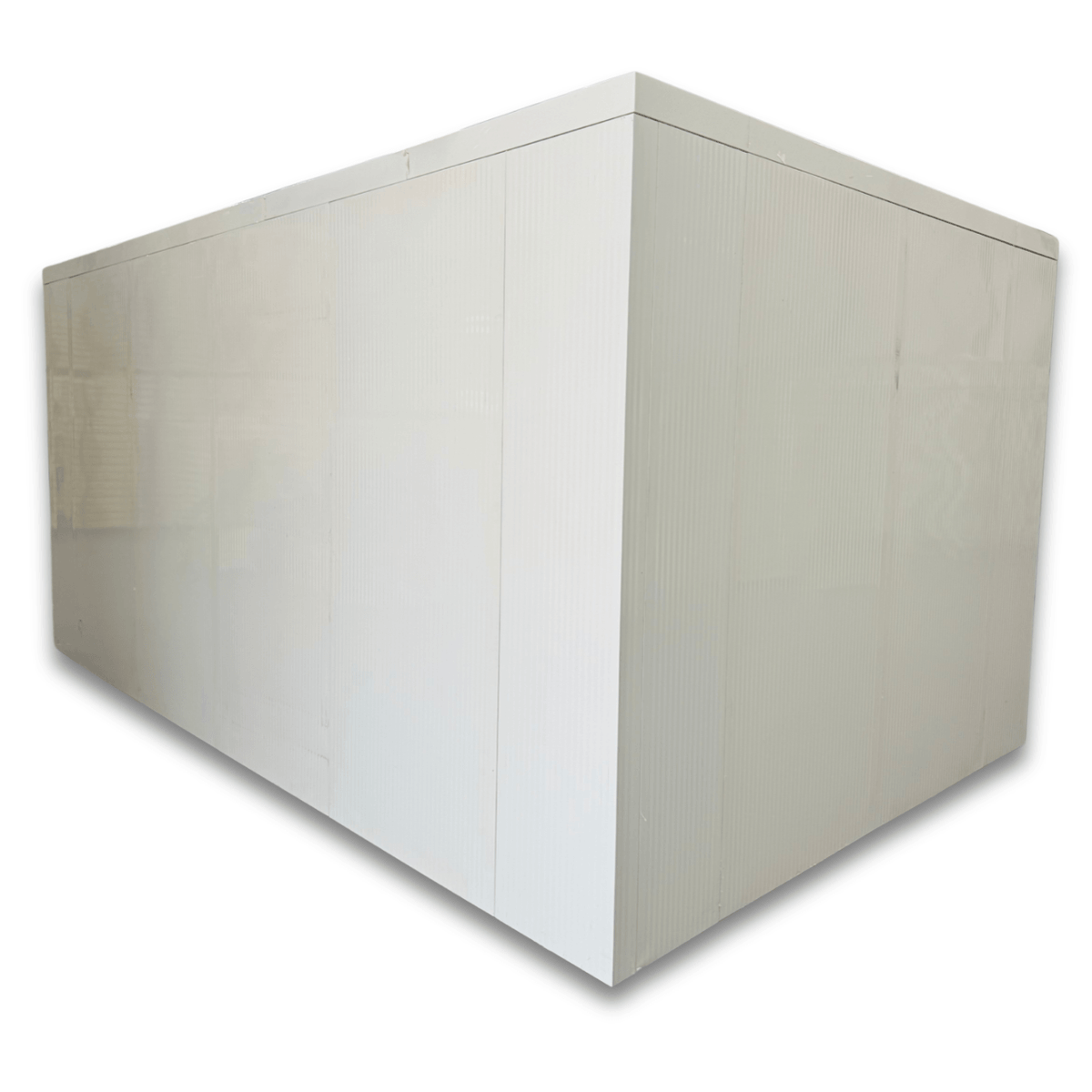 Barr 9'10" x 19'7" x 8'H Walk-In Cold Room without Floor — supplier gallery view 4; White walk-in cooler unit with closed hinged door, featuring insulated panel walls back left view