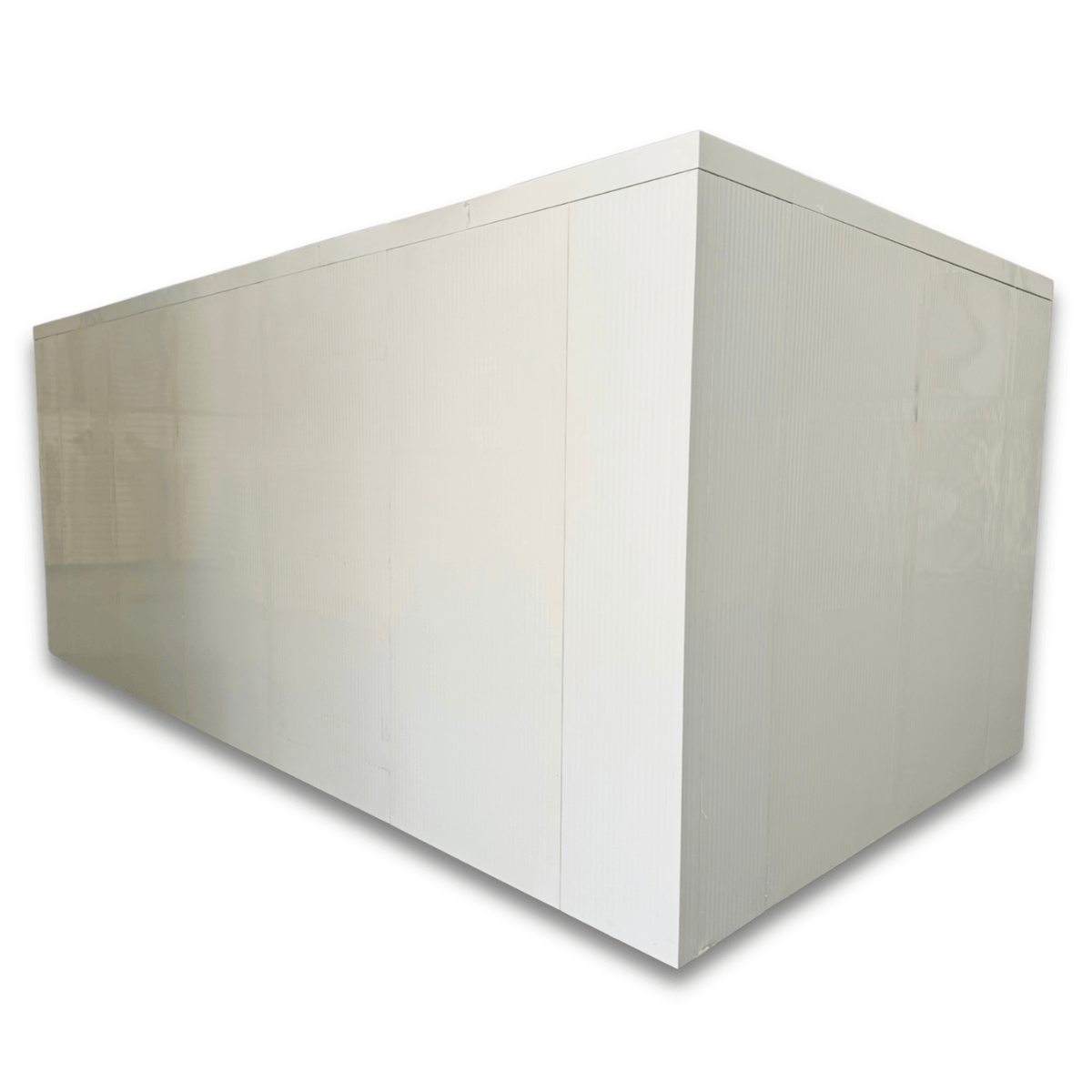 Barr 9'10" x 22'10" x 8'H Walk-In Cold Room without Floor — supplier gallery view 5; White walk-in cooler unit with closed hinged door, featuring insulated panel walls back left view
