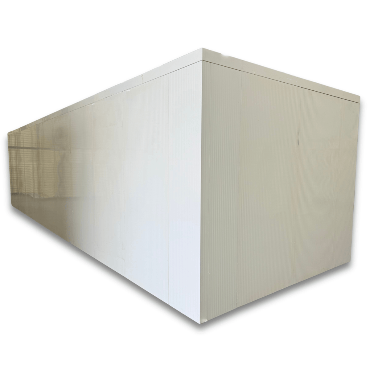 Barr 9'10" x 32'7" x 8'H Walk-In Cold Room without Floor — supplier gallery view 4; White walk-in cooler unit with closed hinged door, featuring insulated panel wall back left view