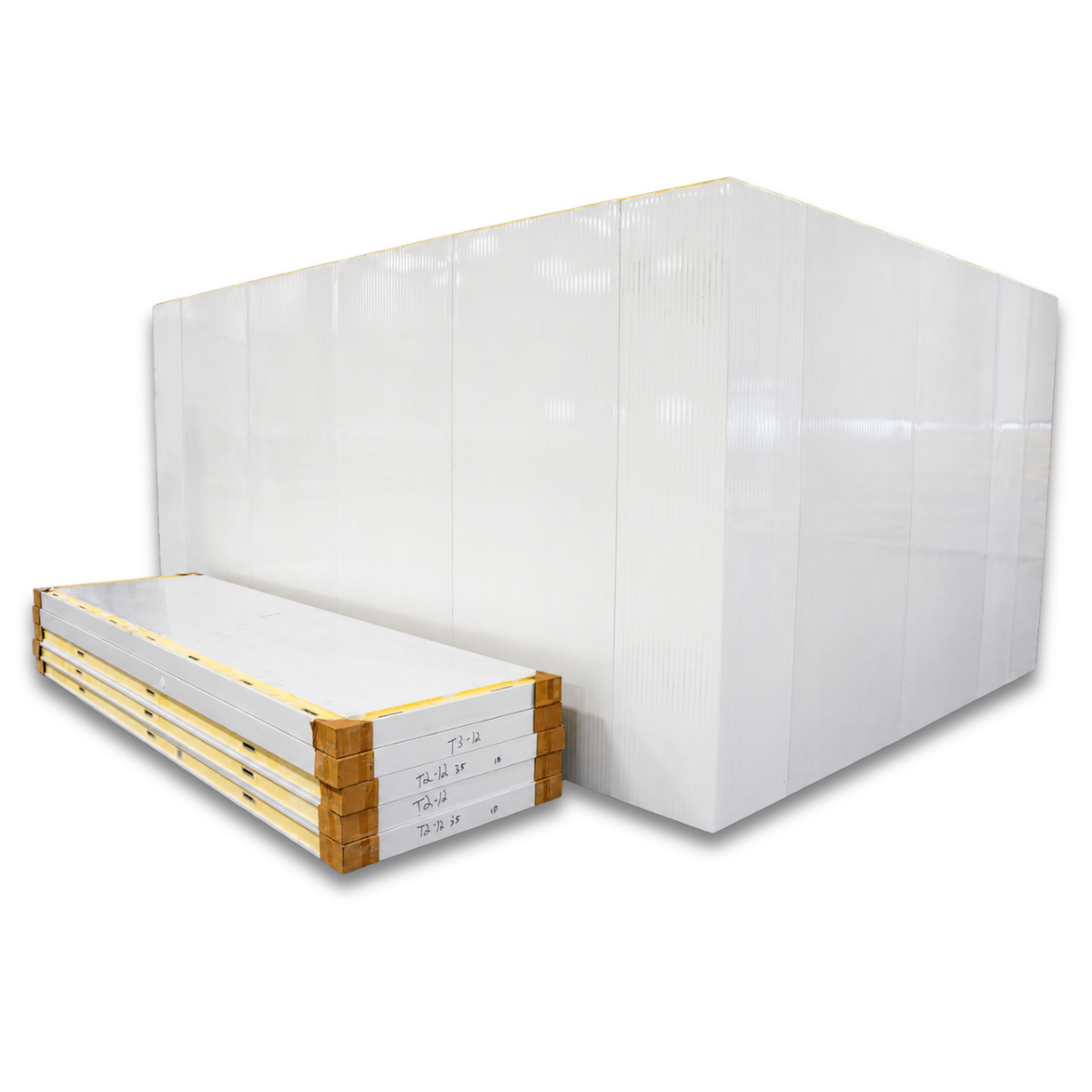 Barr 11'6" x 19'7" x 8'H Walk-In Cold Room without Floor — supplier gallery view 3; White walk-in cooler unit with closed hinged door, featuring insulated panel walls back right view