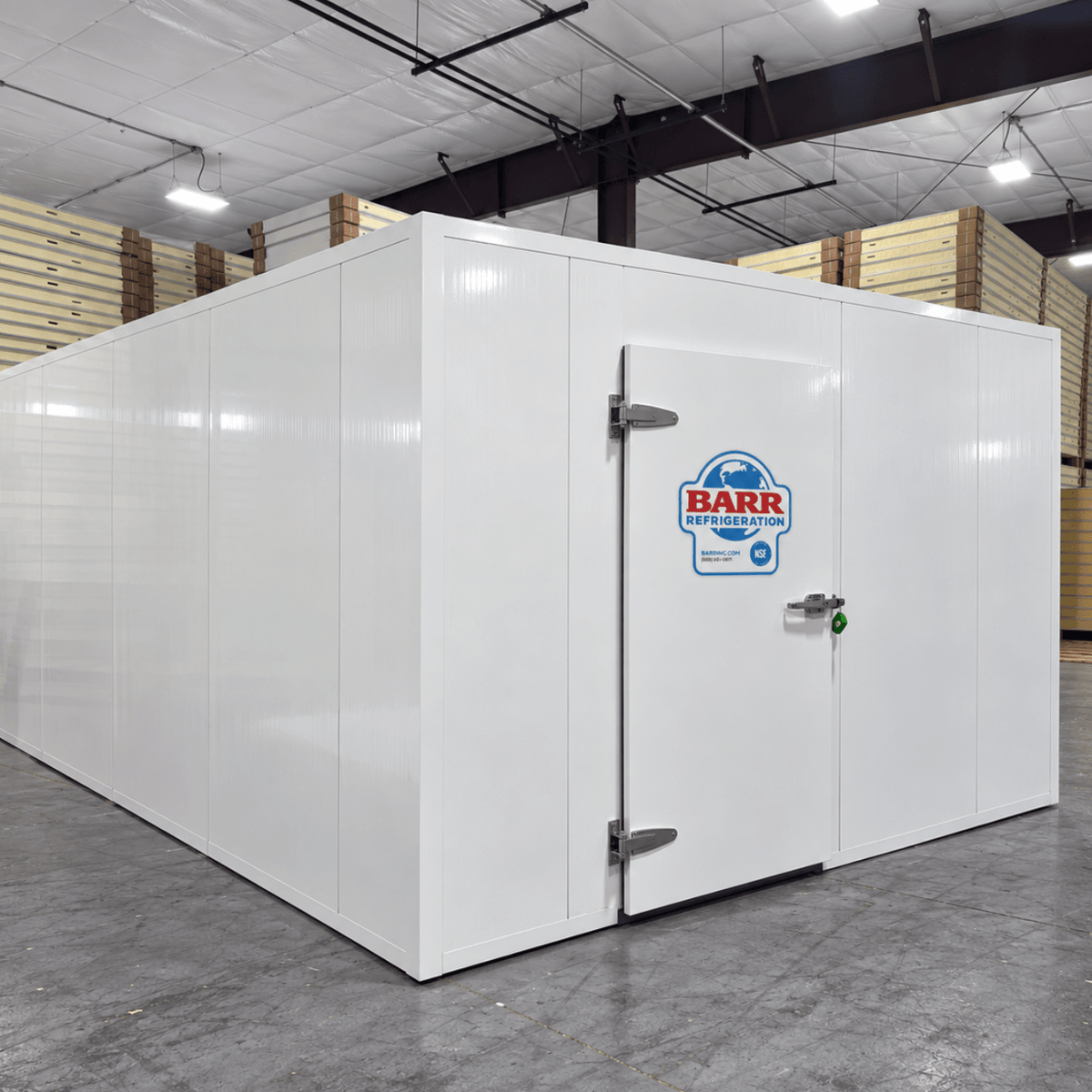 Barr 11'6" x 32'7" x 8'H Walk-In Cold Room without Floor — supplier gallery view 1; White walk-in cooler unit front left view