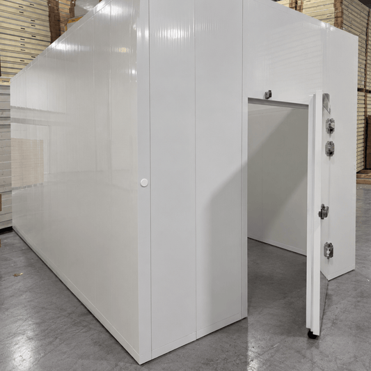 Barr 8'3" x 11'6" x 10'H Walk-In Cold Room without Floor — supplier gallery view 1; White walk-in cooler unit front left view