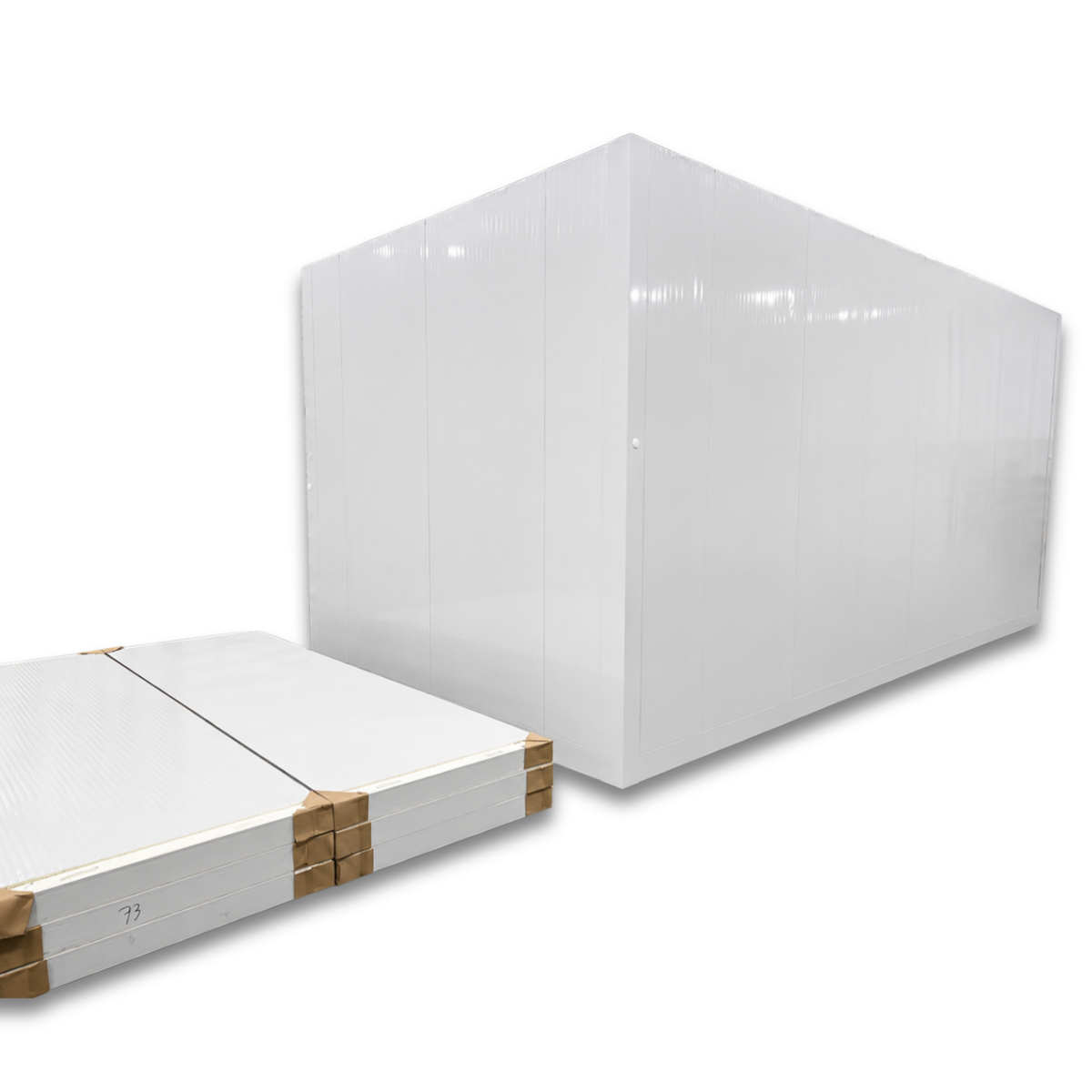Barr 8'3" x 24'8" x 10'H Walk-In Cold Room without Floor — supplier gallery view 4; White walk-in cooler unit with closed hinged door, showing interior and insulated panel walls back view