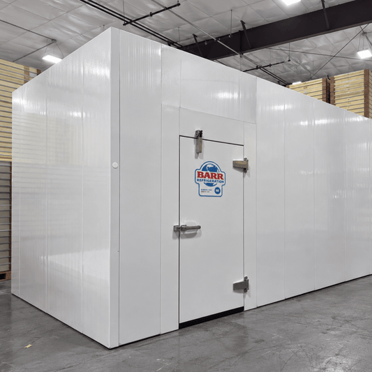 Barr 8'3" x 27'11" x 10'H Walk-In Cold Room without Floor — supplier gallery view 1; White walk-in cooler unit front view
