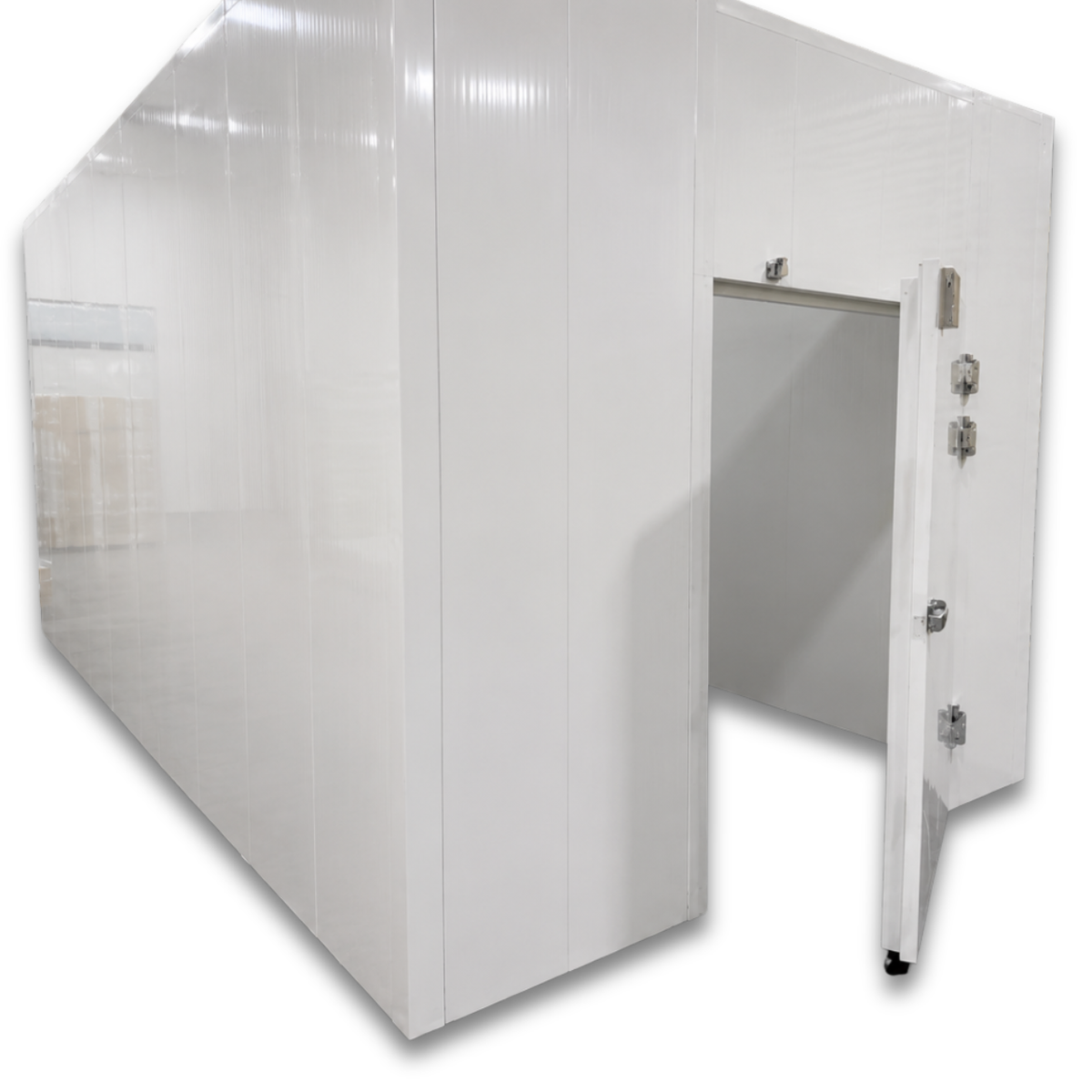 Barr 9'10" x 22'10" x 10'H Walk-In Cold Room without Floor — supplier gallery view 2; White walk-in cooler unit  front left view