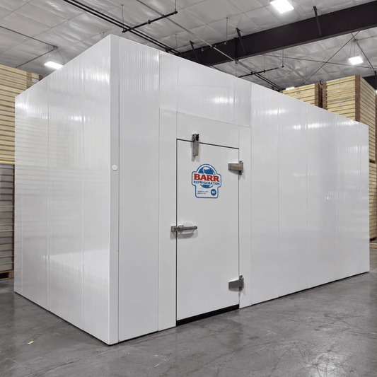 Barr 11'6" x 6'6" x 10'H Walk-In Cold Room without Floor — supplier gallery view 1; White walk-in cooler unit  front view