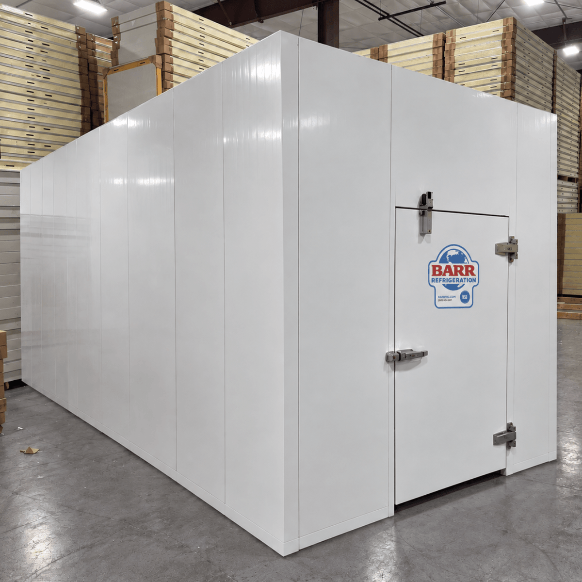 Barr 9'10" x 11'6" x 10'H Walk-In Cold Room without Floor — supplier gallery view 1; White walk-in cooler unit front right view