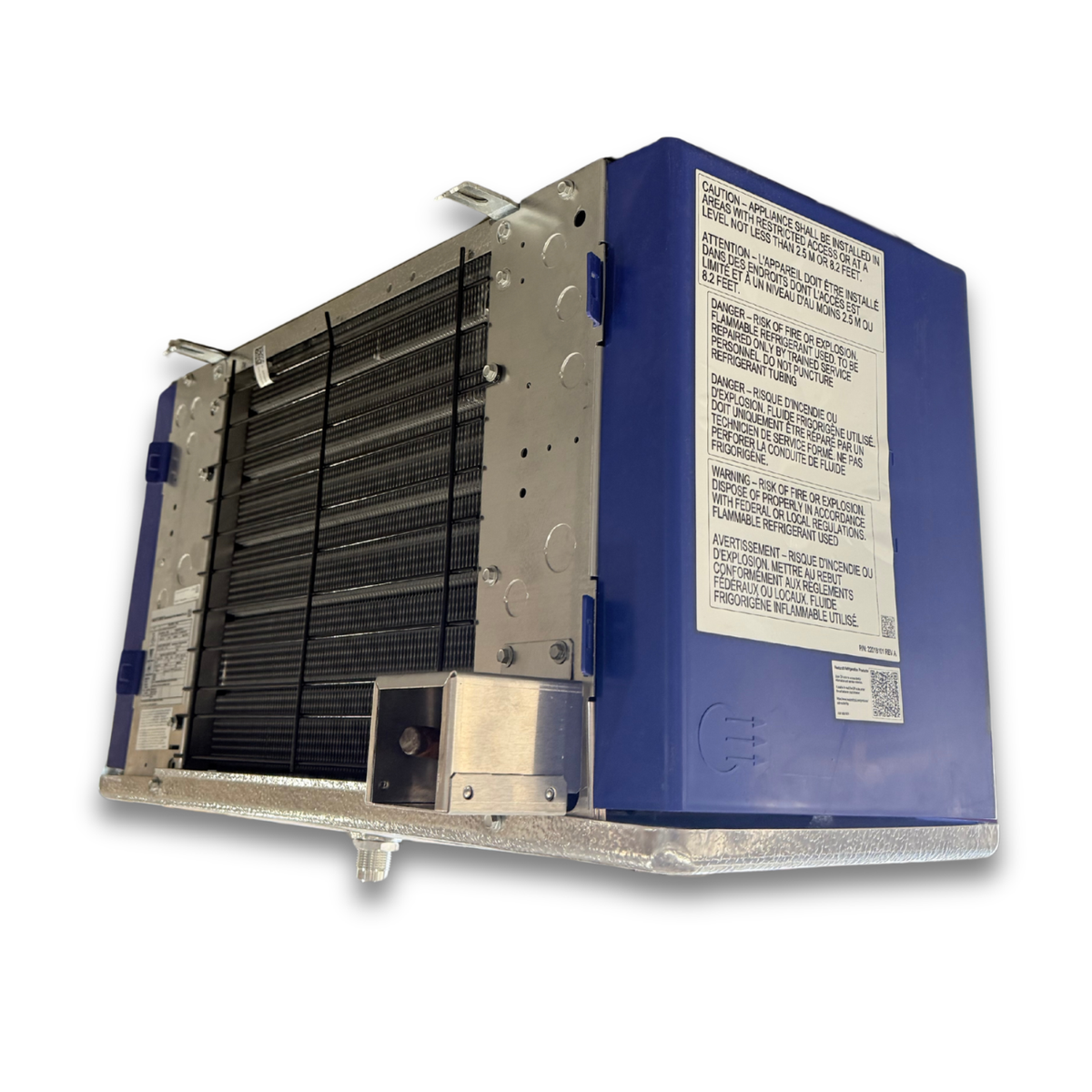 New 0.5 HP Medium Temp System, 1 phase 208-230 volt — supplier gallery view 7; Blue and gray evaporator with a back view