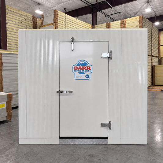 Barr 6'7" x 8'3" x 8'2"H Walk-In Cold Room with Floor — supplier gallery view 1; White walk-in cooler with insulated panels
