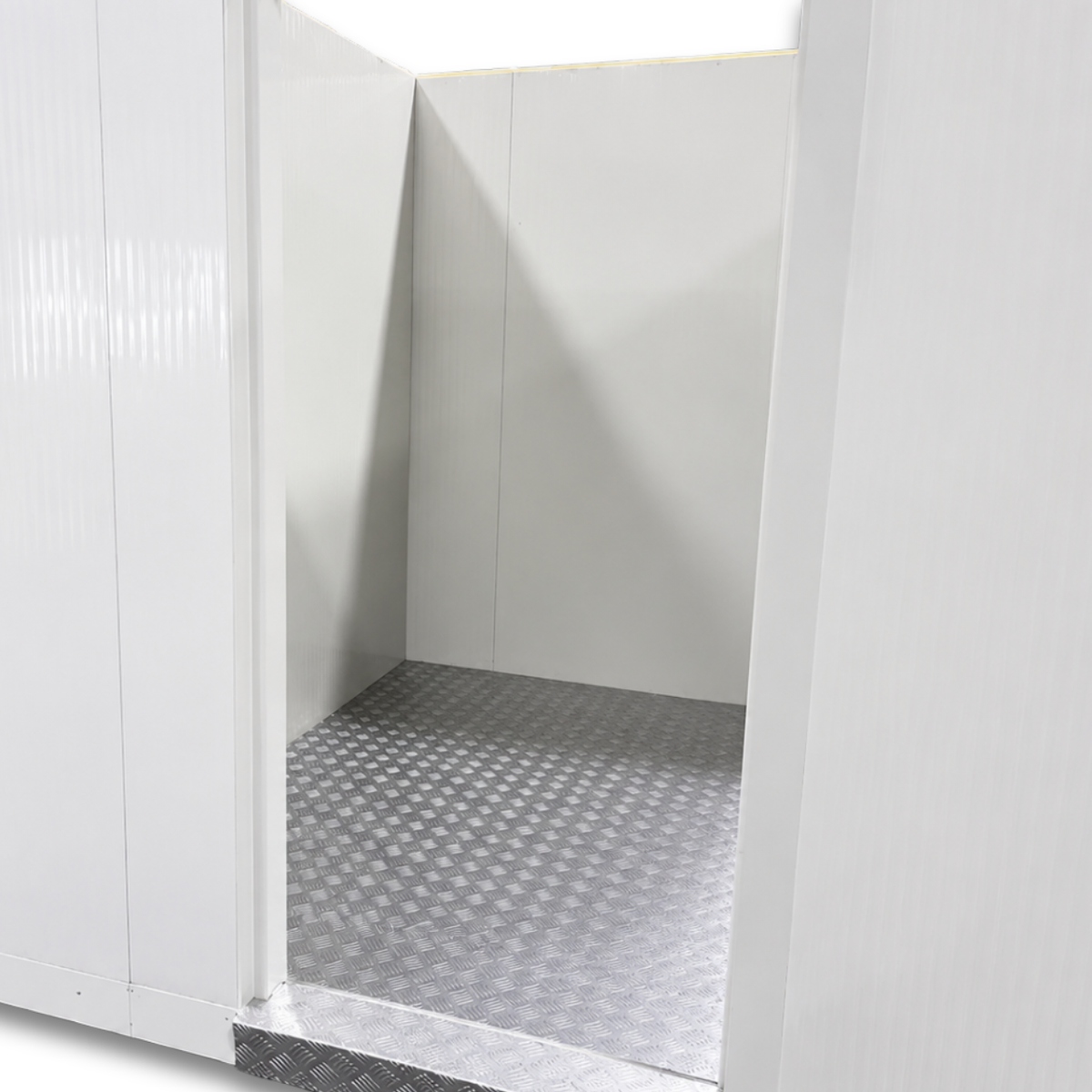 Barr 8'3" x 8'3" x 8'2"H Walk-In Cold Room with Floor — supplier gallery view 2; White walk-in cooler with insulated panels and floor inside view