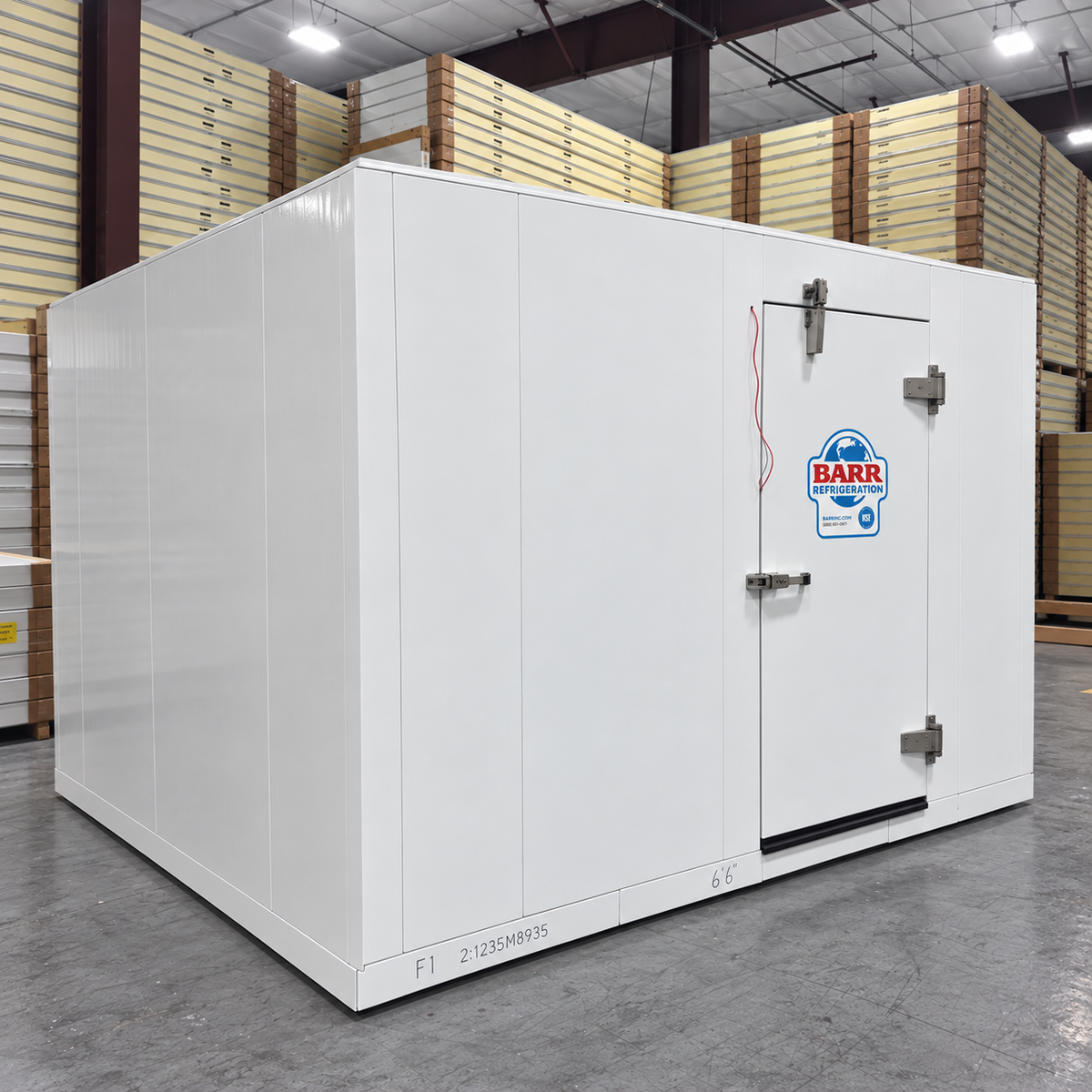 Barr 9'10" x 11'6" x 8'2"H Walk-In Cold Room with Floor — supplier gallery view 1; White walk-in cooler with insulated panels and floor