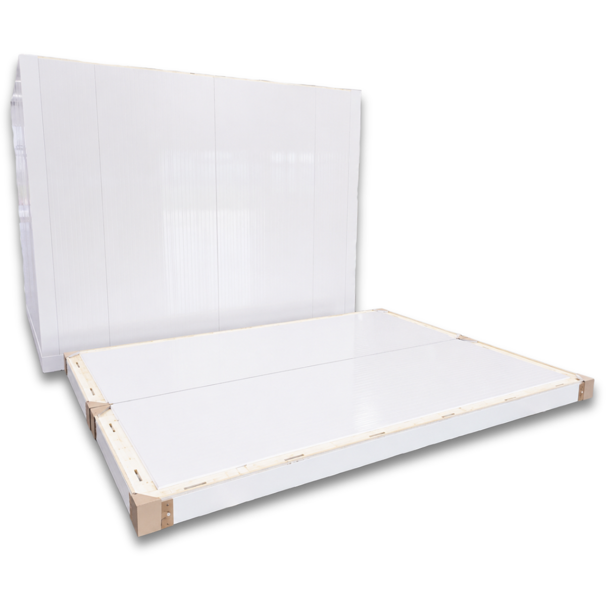 Barr 6'7" x 9'10" x 8'2"H Walk-In Freezer Room with Floor — supplier gallery view 3; White walk-in commercial freezer with an open door revealing a textured floor back view