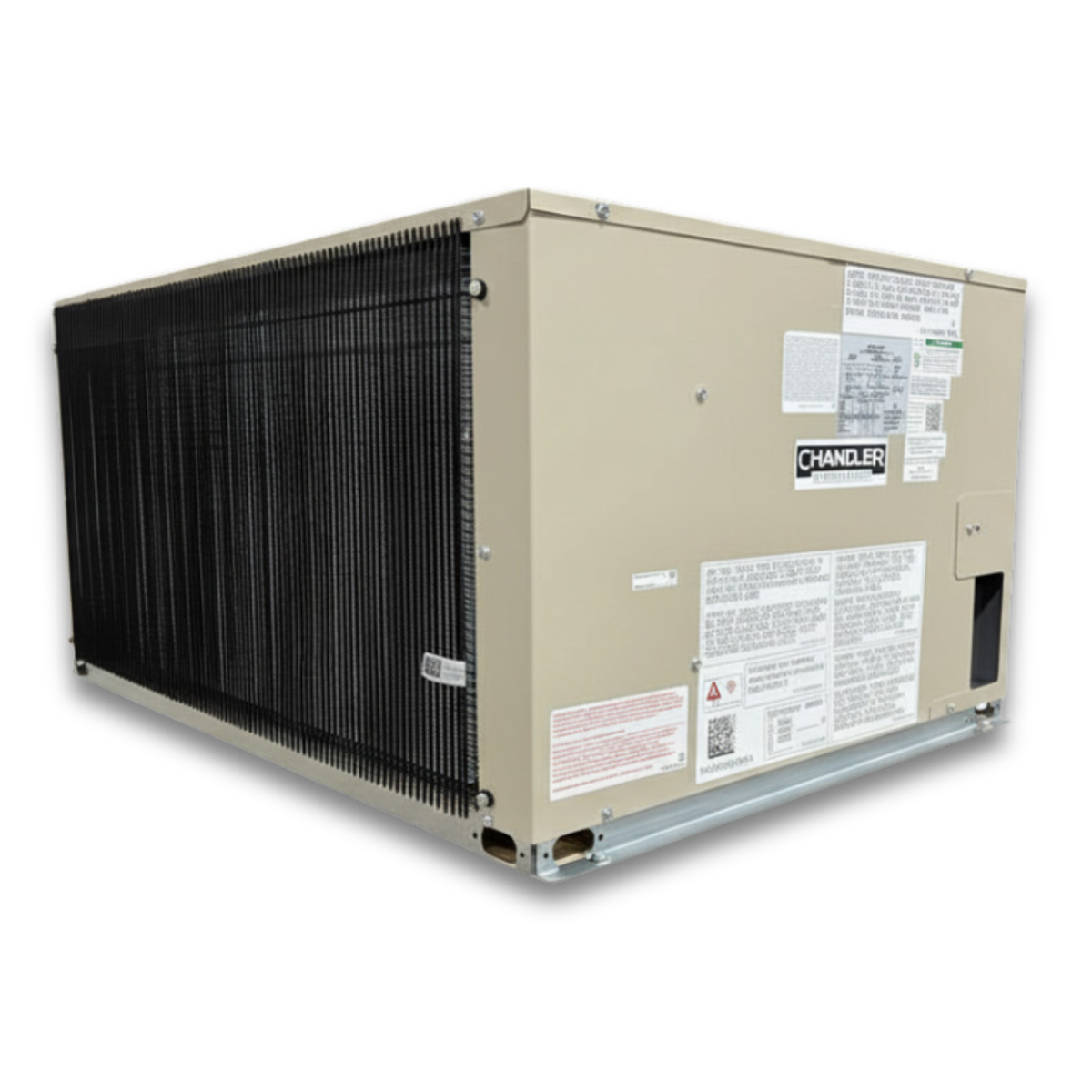 New 2.5 HP Medium Temp System, 1 phase 208-230 volt — supplier gallery view 4; Beige condensing unit front side view showing labels.