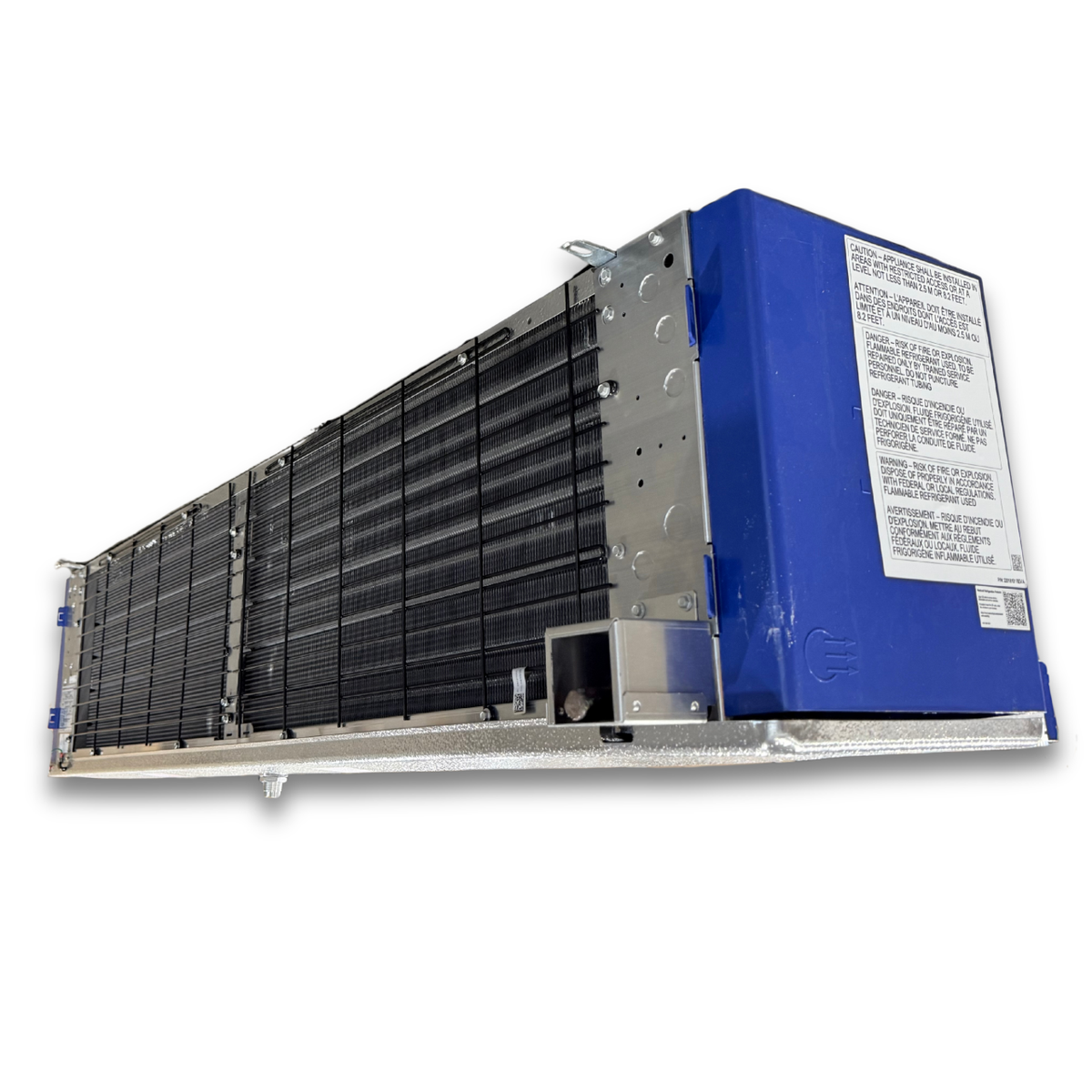New 3 HP Medium Temp System, 3 phase 208-230 volt — supplier gallery view 7; Blue/gray evaporator back view.