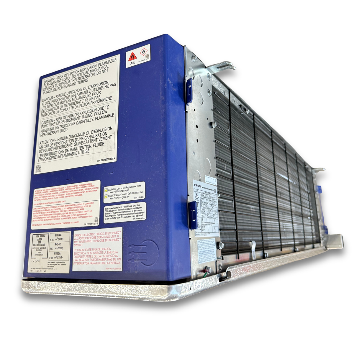 Chandler HEL0130BS6EMAB0000 Electric Defrost Evaporator — supplier gallery view 4; Blue/gray evaporator back view.