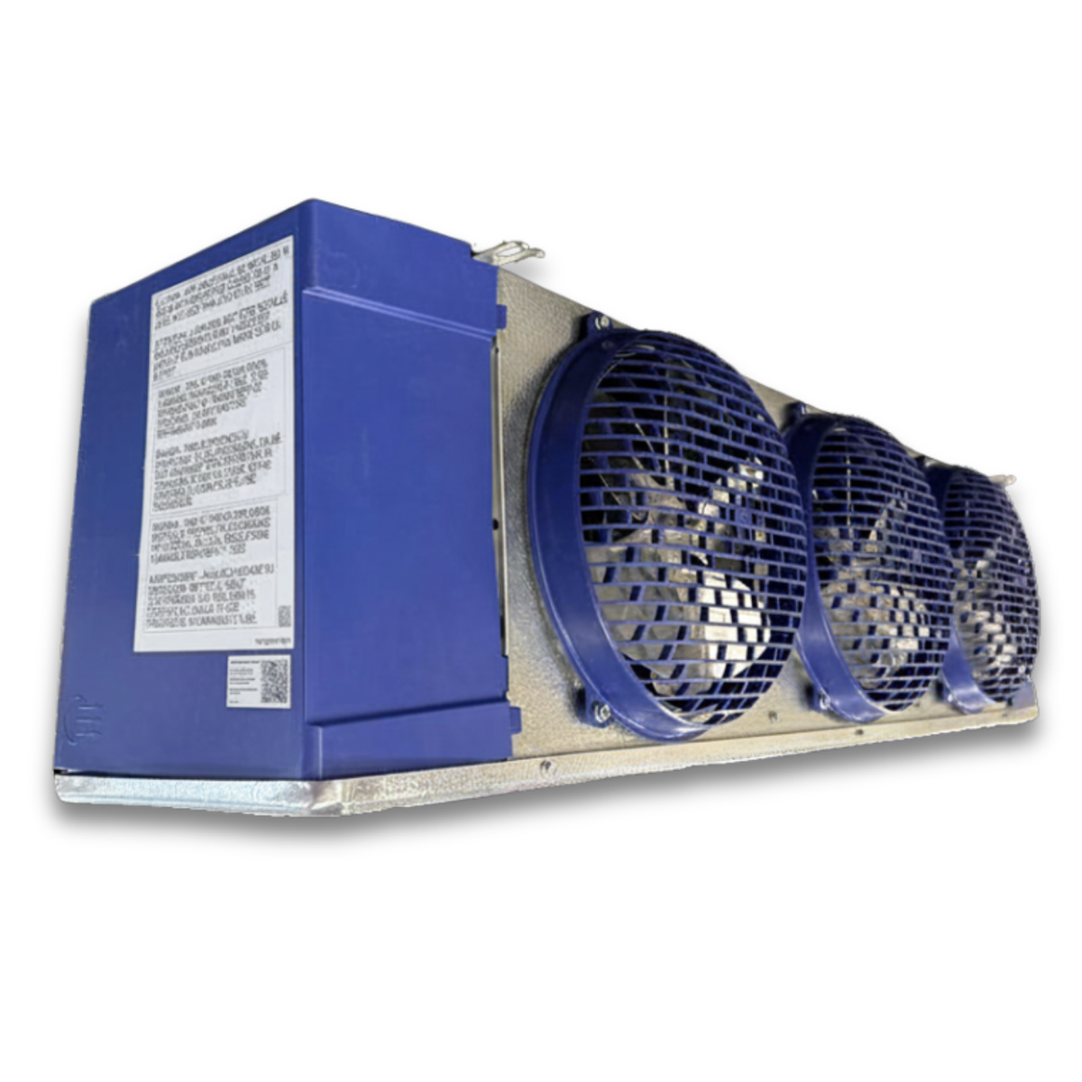 Chandler HEL0130BS6EMAB0000 Electric Defrost Evaporator — supplier gallery view 3; Blue/gray evaporator front side view showing labels.