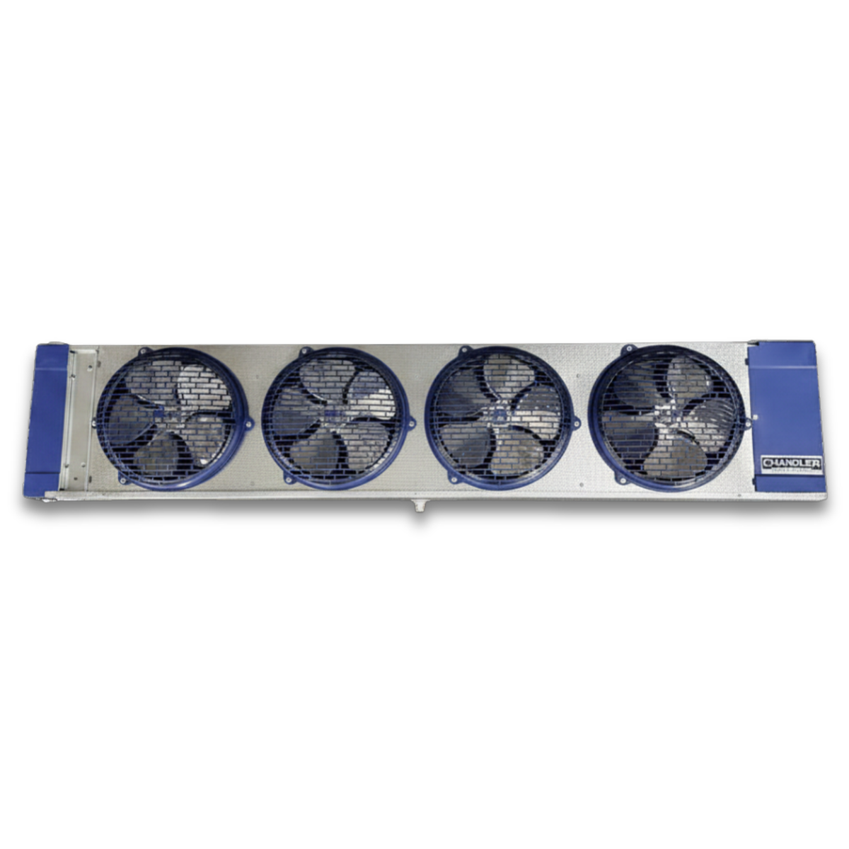 Chandler HEL0170BS6EMAB0000 Electric Defrost Evaporator — supplier gallery view 2; Blue/gray evaporator with four fans front view.