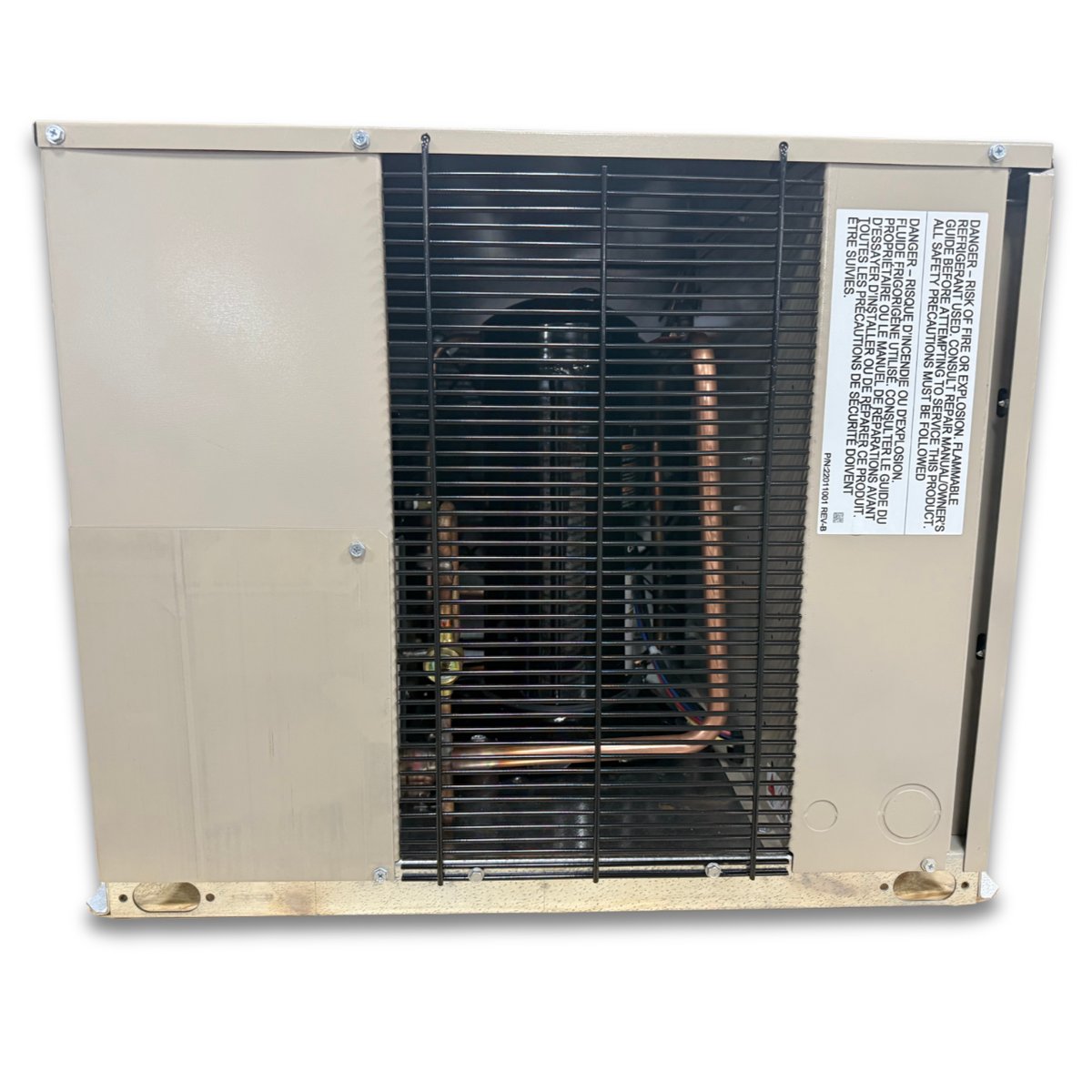 New 0.5 HP Medium Temp System, 1 phase 208-230 volt — supplier gallery view 3; Beige condensing unit on with front view showing the interior