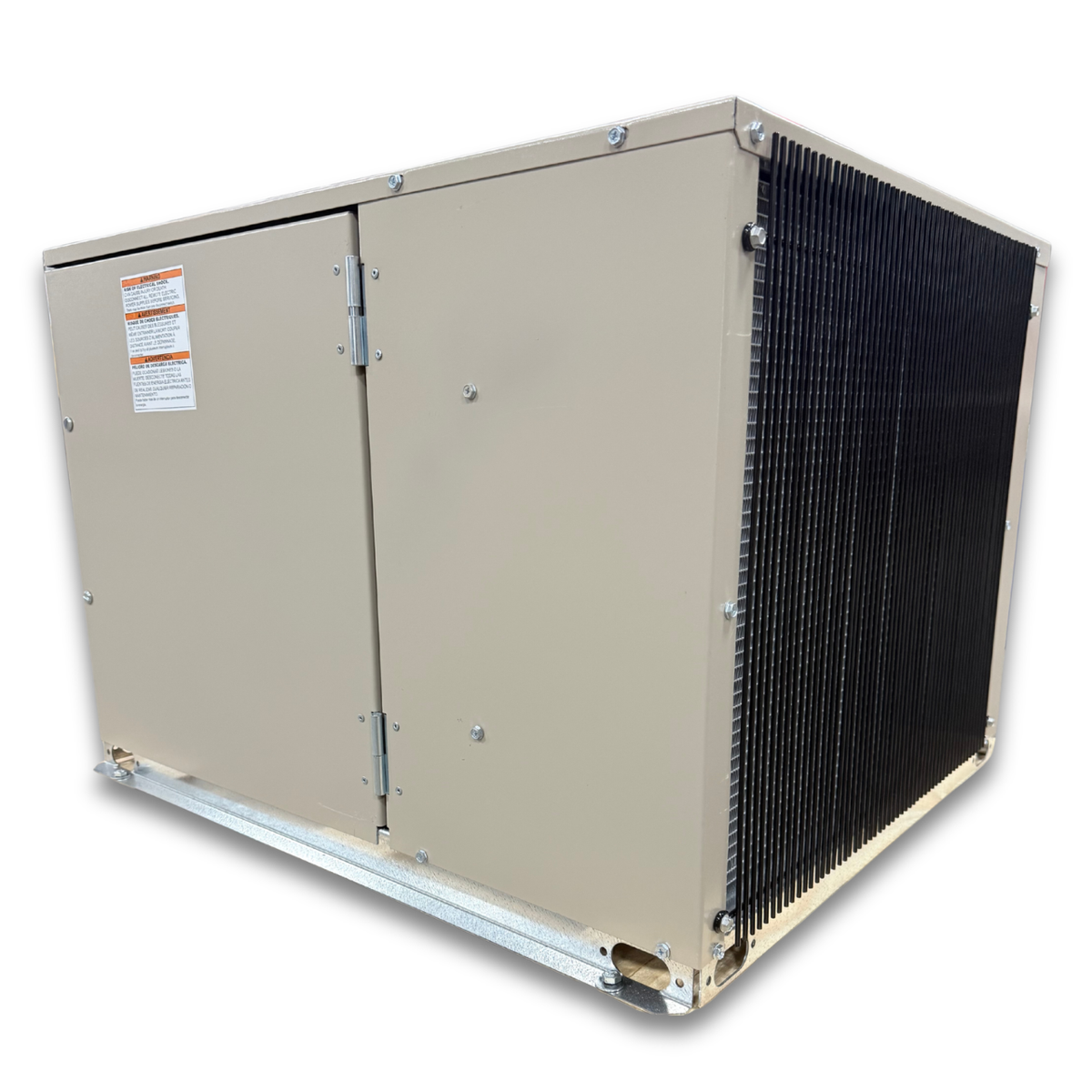 Chandler HCH0005MBACYA0000 0.5 HP Medium Temp Condensing Unit — supplier gallery view 3; Beige condensing side back view of unit