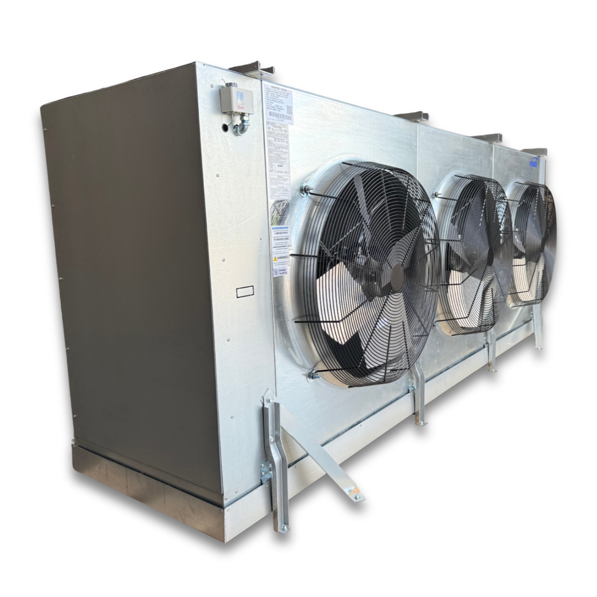 New Krack SMA34E-1393RCMM Evaporator #3053 — supplier gallery view 1; Silver evaporator with three fans front side view showing labels.