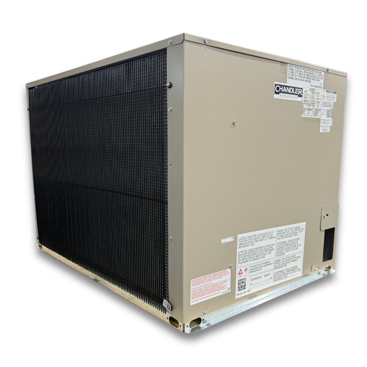 New 5.5 HP Medium Temp System, 1 phase 208-230 volt — supplier gallery view 4; Gray condensing unit backside view.