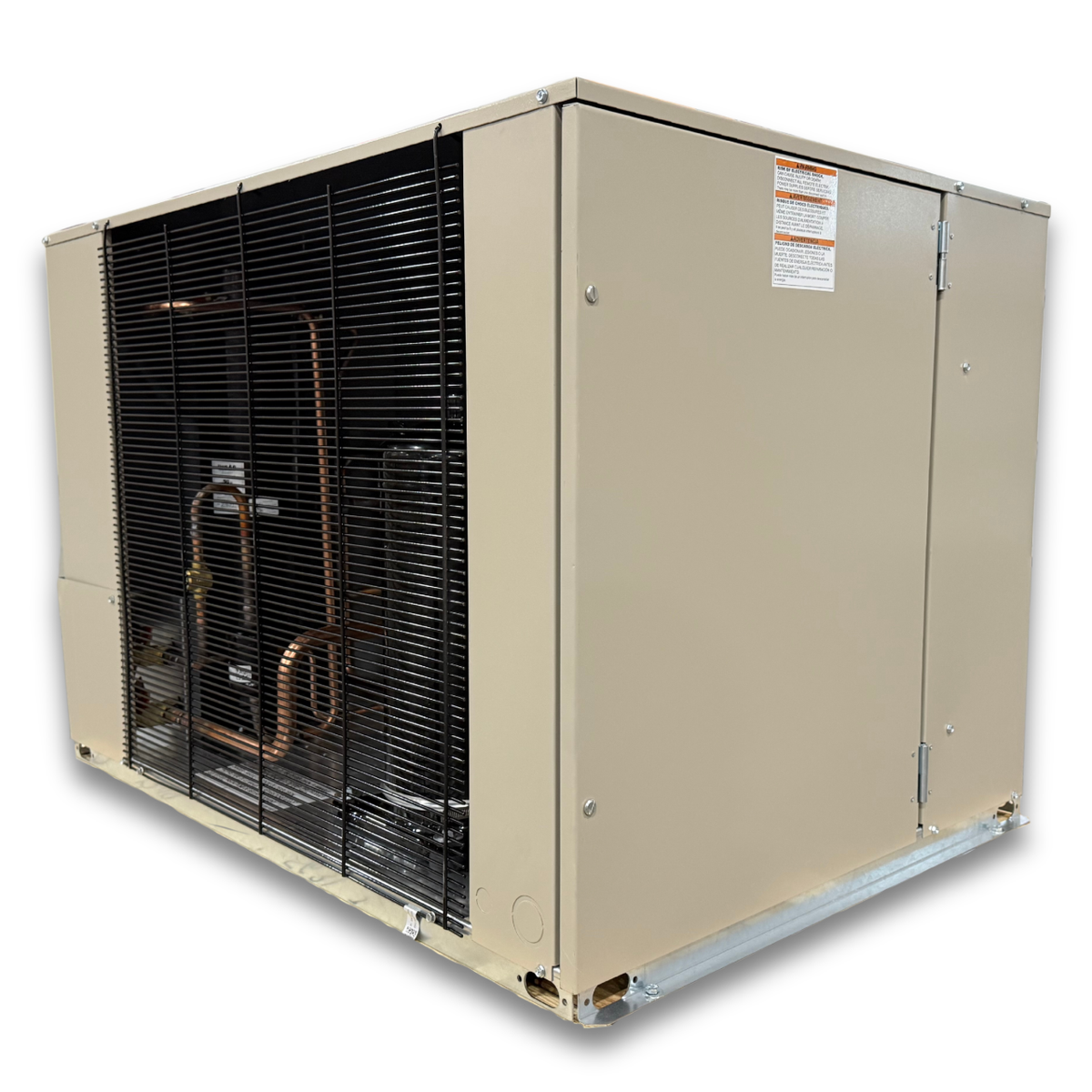 Chandler HCH0055LCBCZA0200 5.5 HP Low Temp Condensing Unit — supplier gallery view 3; Beige condensing unit with front side view showing labels.