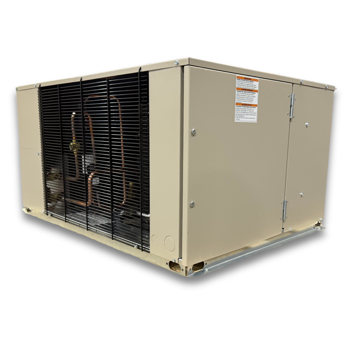Chandler HCH0035LBACYA0000 3.5 HP Low Temp Condensing Unit — supplier gallery view 3; Beige condensing unit with side front view showing labels.