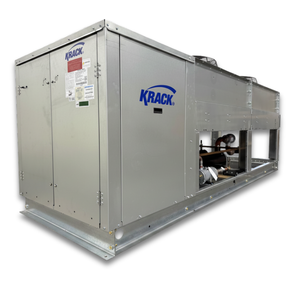 New 30 HP Low Temp System, 3 phase 208-230 volt — supplier gallery view 2; Gray condensing unit front side view showing labels.