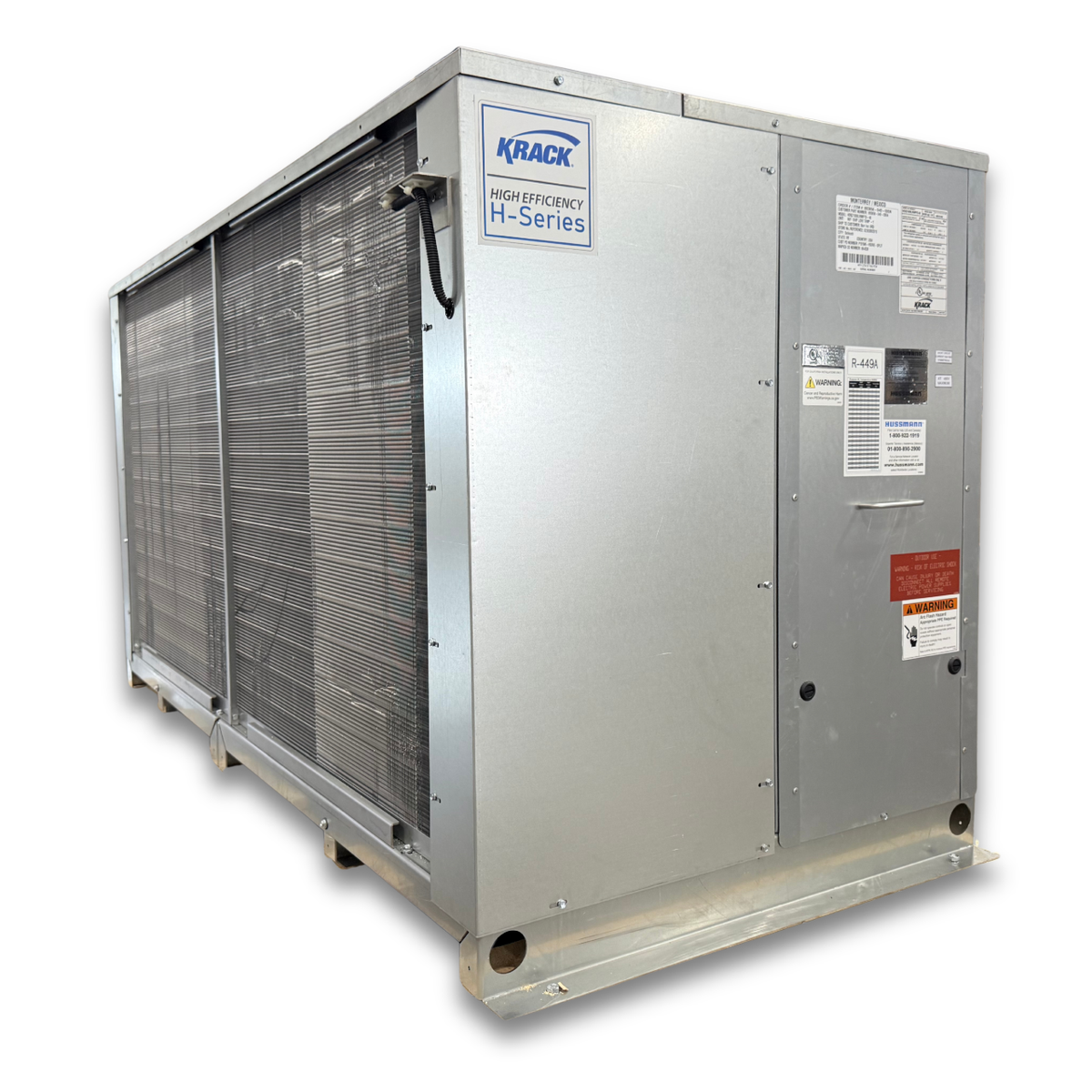 Krack HDSZ-1000LRM FF-D 10 HP Low Temp Condensing Unit — supplier gallery view 4; Gray condensing back view of unit.