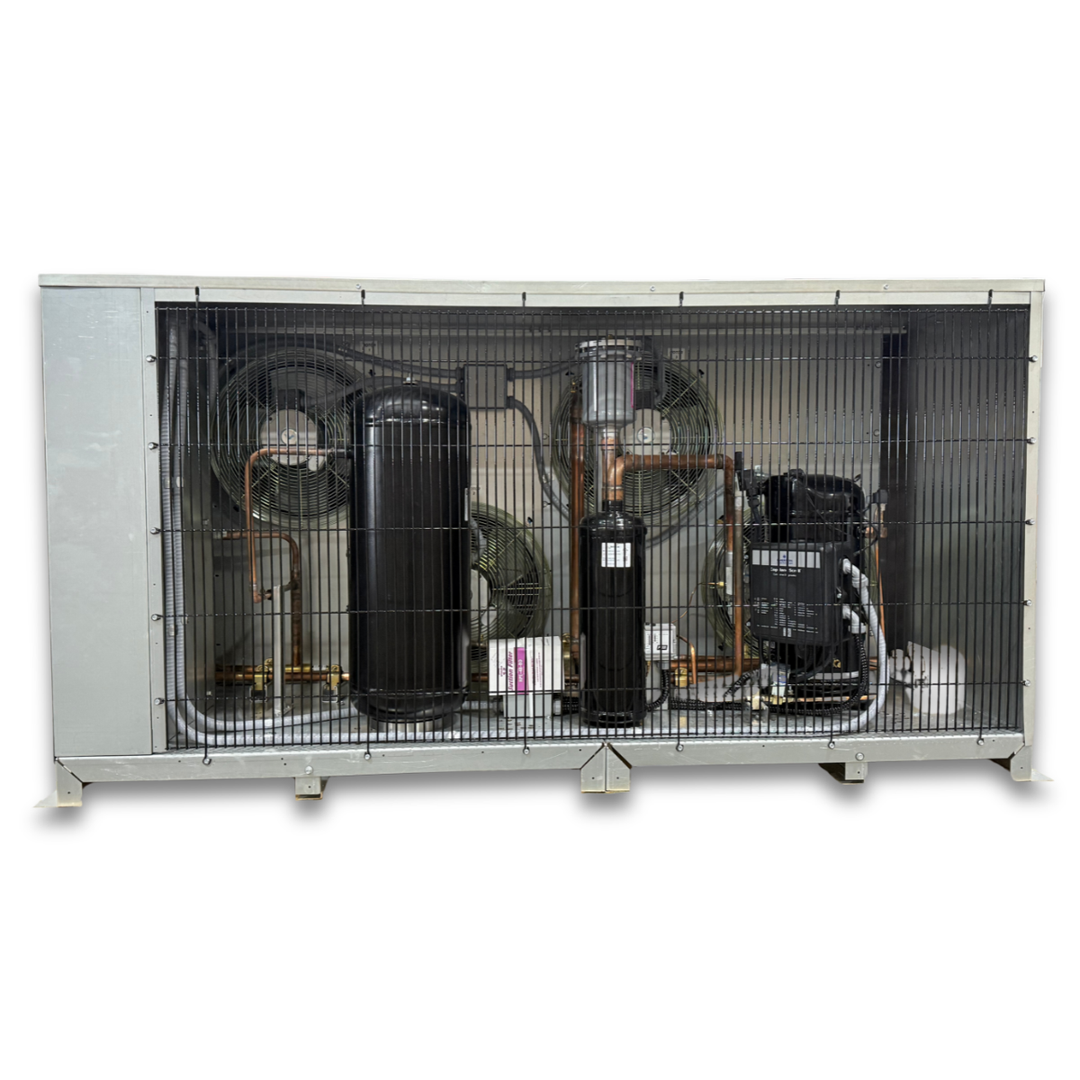 New 10 HP Krack Low Temp System, 3 phase 208-230 volt — supplier gallery view 3; Gray condensing unit front showing the interior.