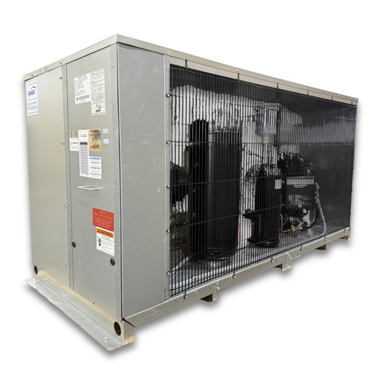Krack HDSZ-1000LRM FF-D 10 HP Low Temp Condensing Unit — supplier gallery view 1; Gray condensing unit with front side view showing labels.