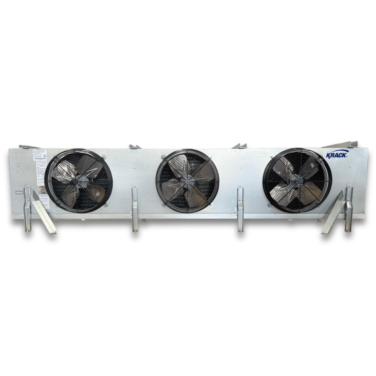 Krack MSD36A-0712RVB Air Defrost Evaporator — supplier gallery view 2; Silver evaporator with three fans front view.