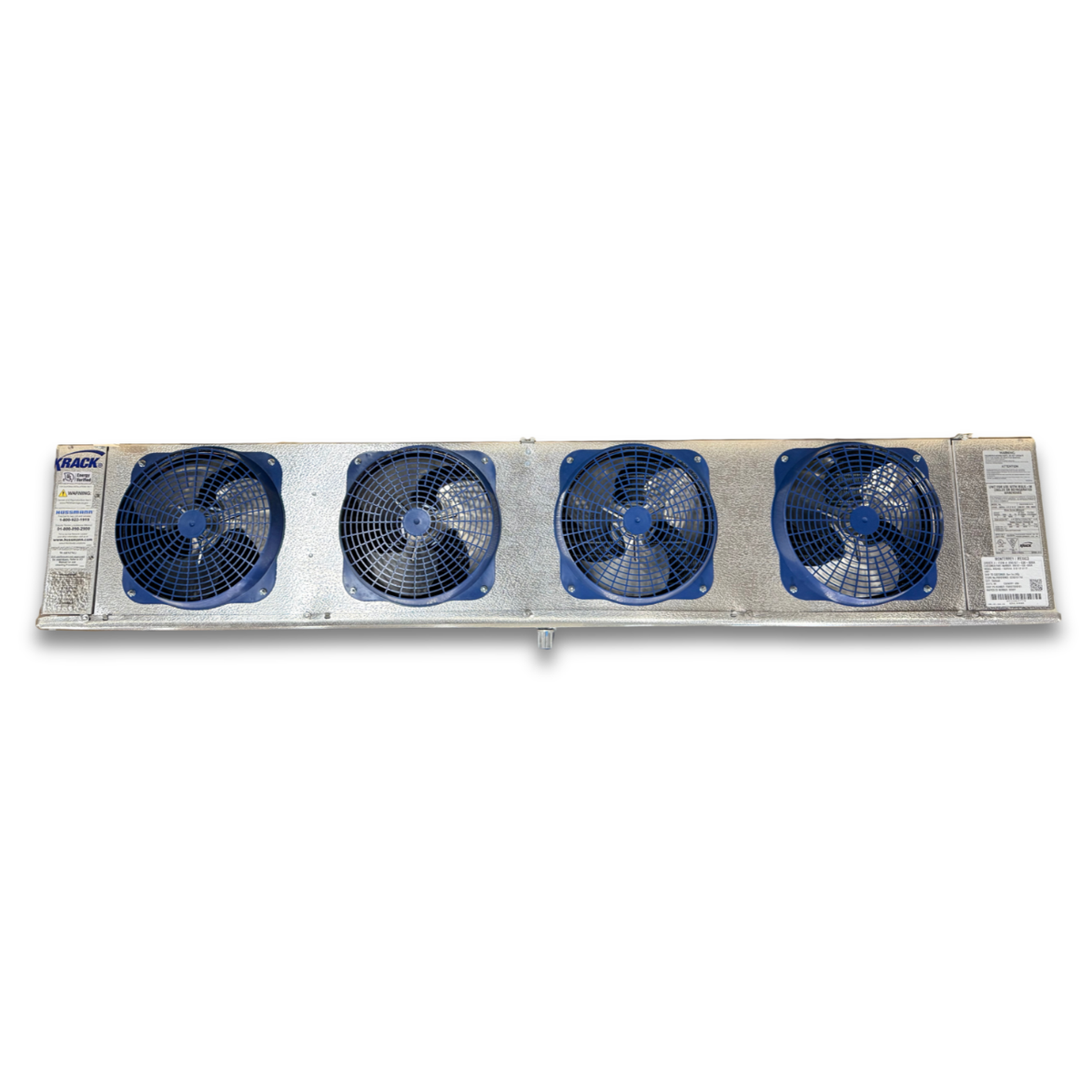 Krack KRD46E-180RVAA Electric Defrost Evaporator — supplier gallery view 2; Blue/gray evaporator with four fans front view.