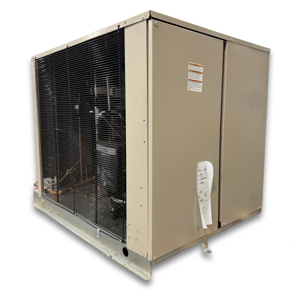 Chandler HCH0075LCACZA0300 7.5 HP Low Temp Condensing Unit — supplier gallery view 3; Beige condensing unit front side view showing labels.